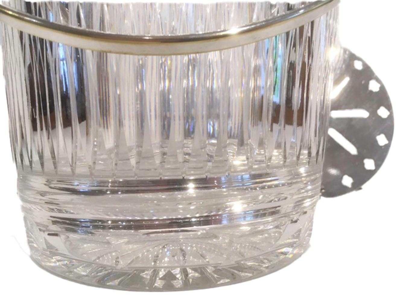 American Vintage Cut Glass Ice Bucket of Pail-Form with Silver-Plate Rim and Handle