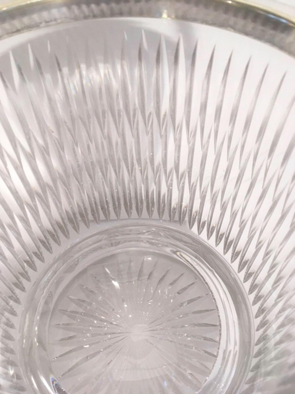 Vintage Cut Glass Ice Bucket of Pail-Form with Silver-Plate Rim and Handle In Good Condition In Nantucket, MA