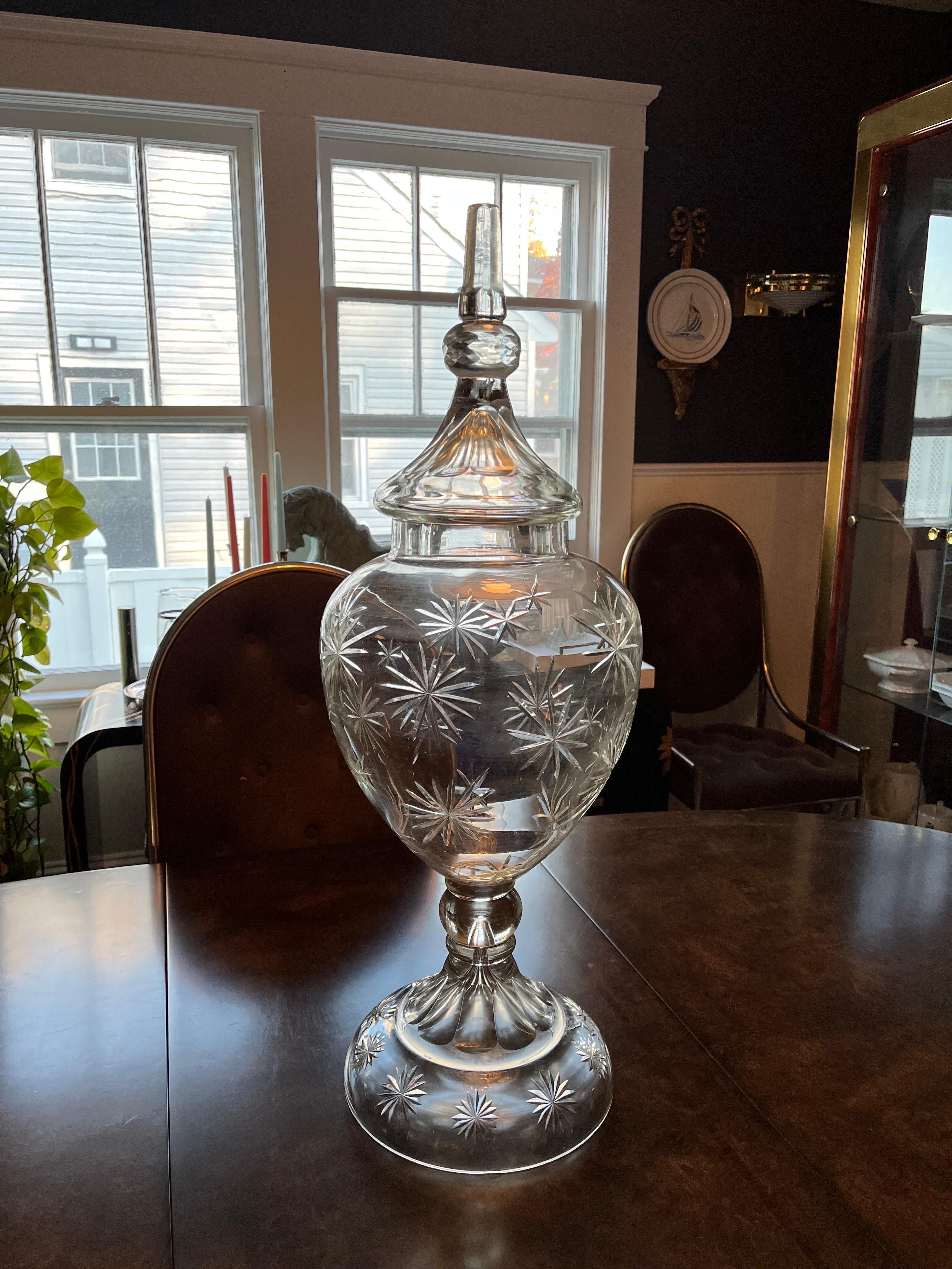 Neoclassical Revival Vintage Cut Glass or Crystal Lidded Urn For Sale
