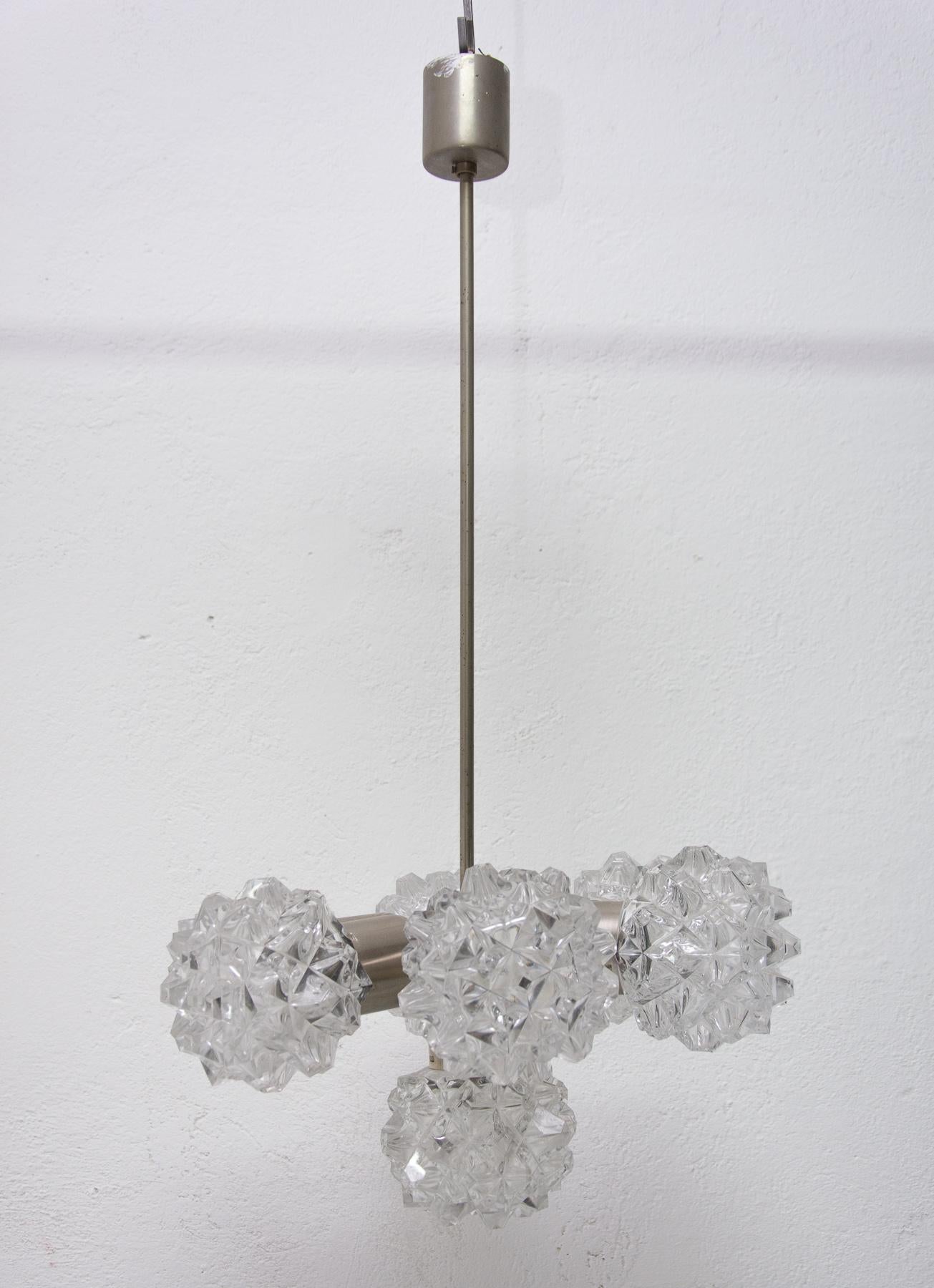 Czech Vintage Cut Glass Pendant Chandelier for Kamenický Šenov, 1970s