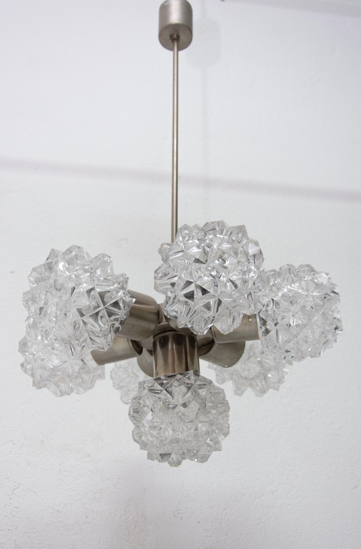 Vintage Cut Glass Pendant Chandelier for Kamenický Šenov, 1970s 1