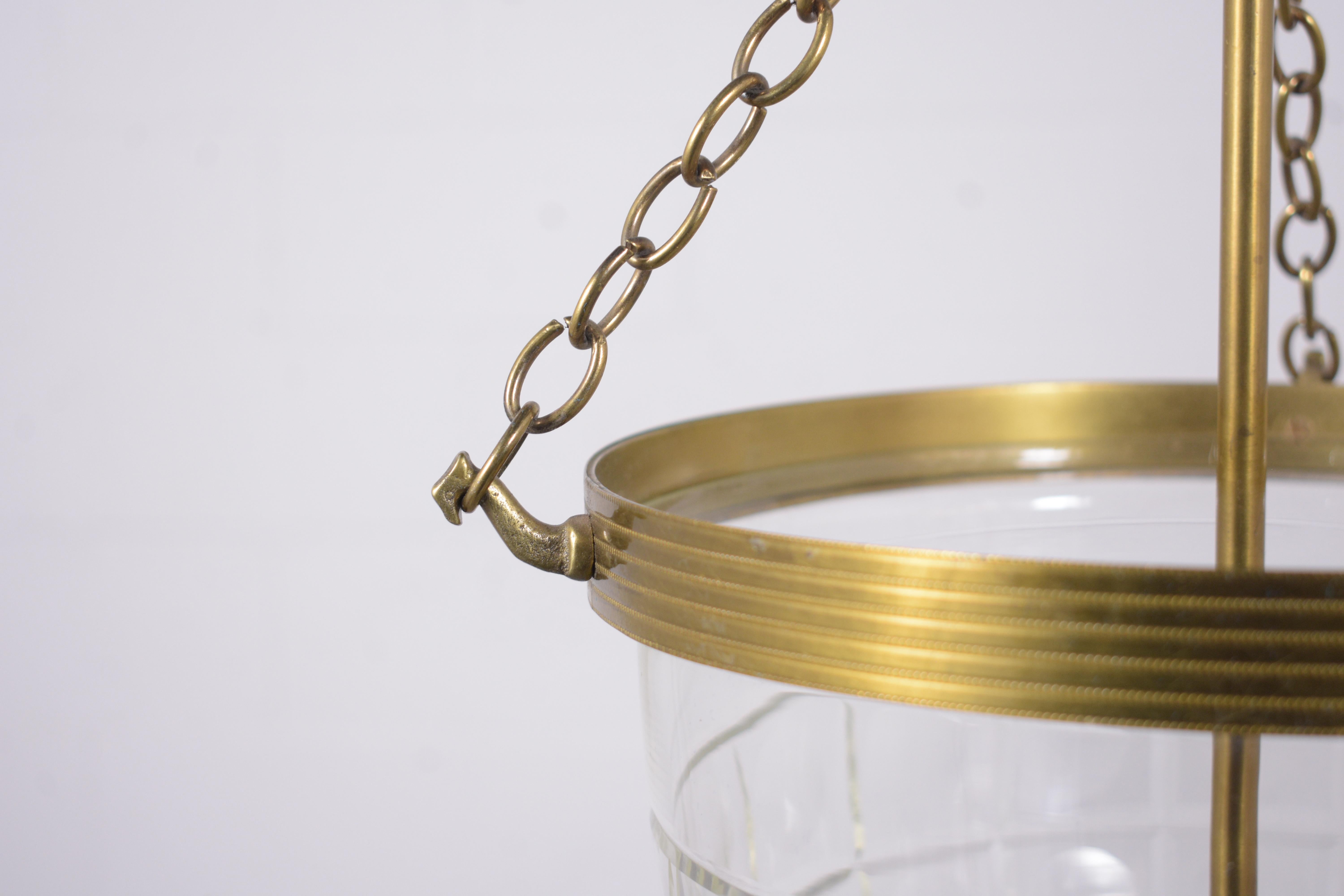 Timeless Vintage 1950s Regency-Style Brass & Glass Pendant 3