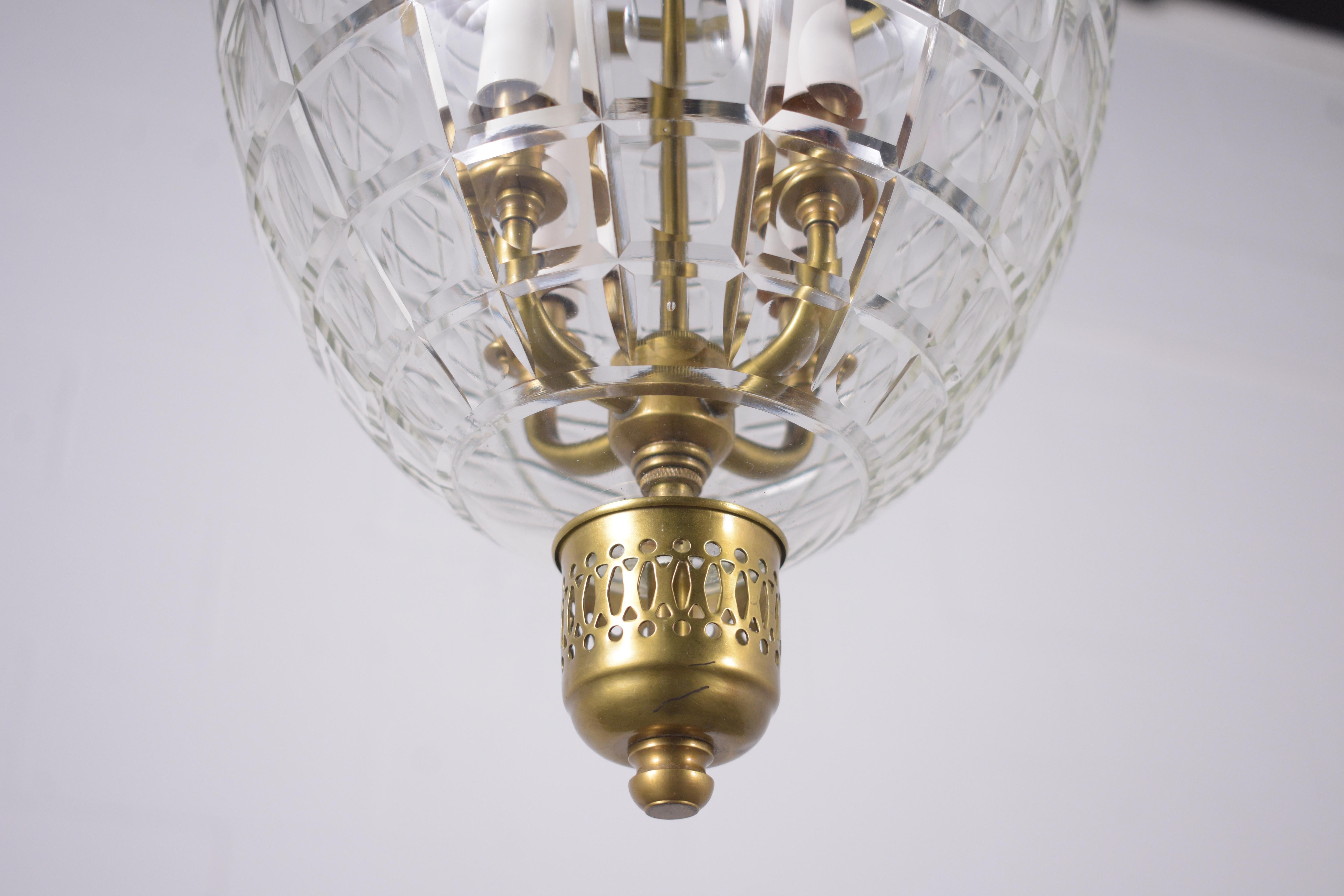 Timeless Vintage 1950s Regency-Style Brass & Glass Pendant 6