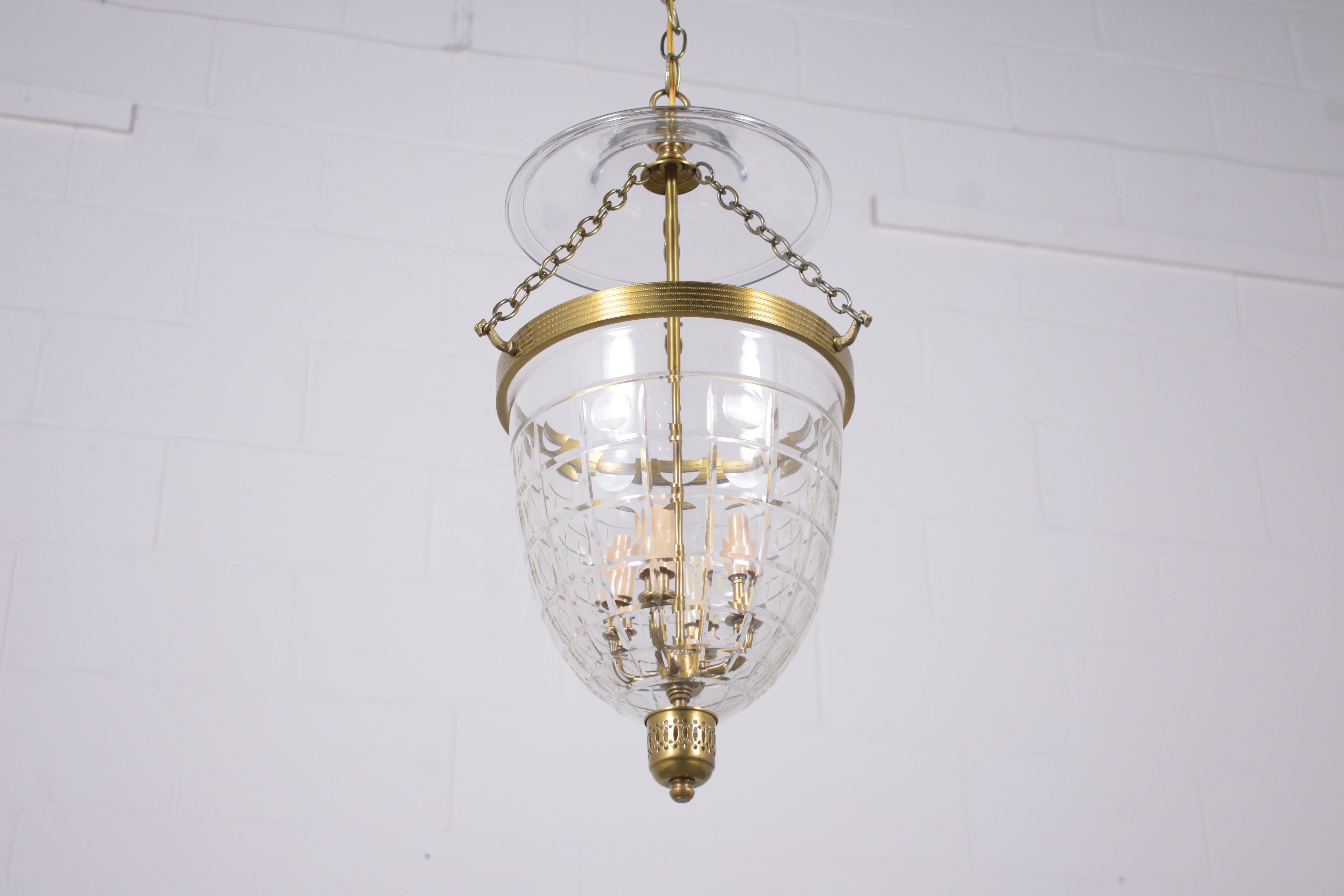 Timeless Vintage 1950s Regency-Style Brass & Glass Pendant In Good Condition In Los Angeles, CA