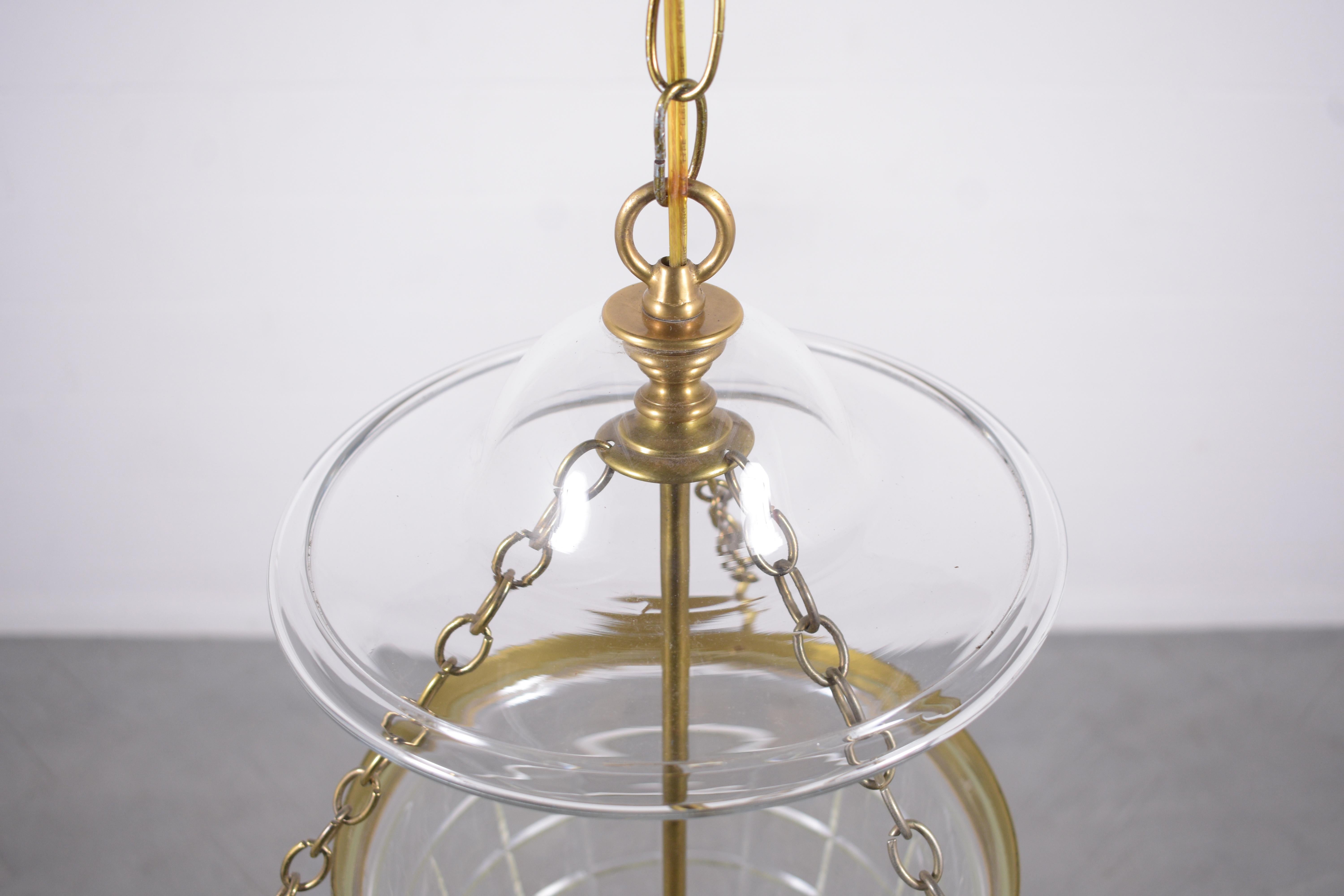 Plastic Timeless Vintage 1950s Regency-Style Brass & Glass Pendant