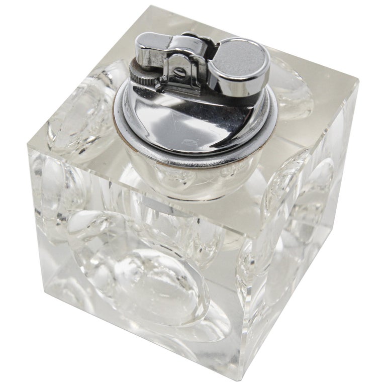 Square Table Lighter Vintage Cut Glass Square Retro Lighter, 1970 at 1stDibs