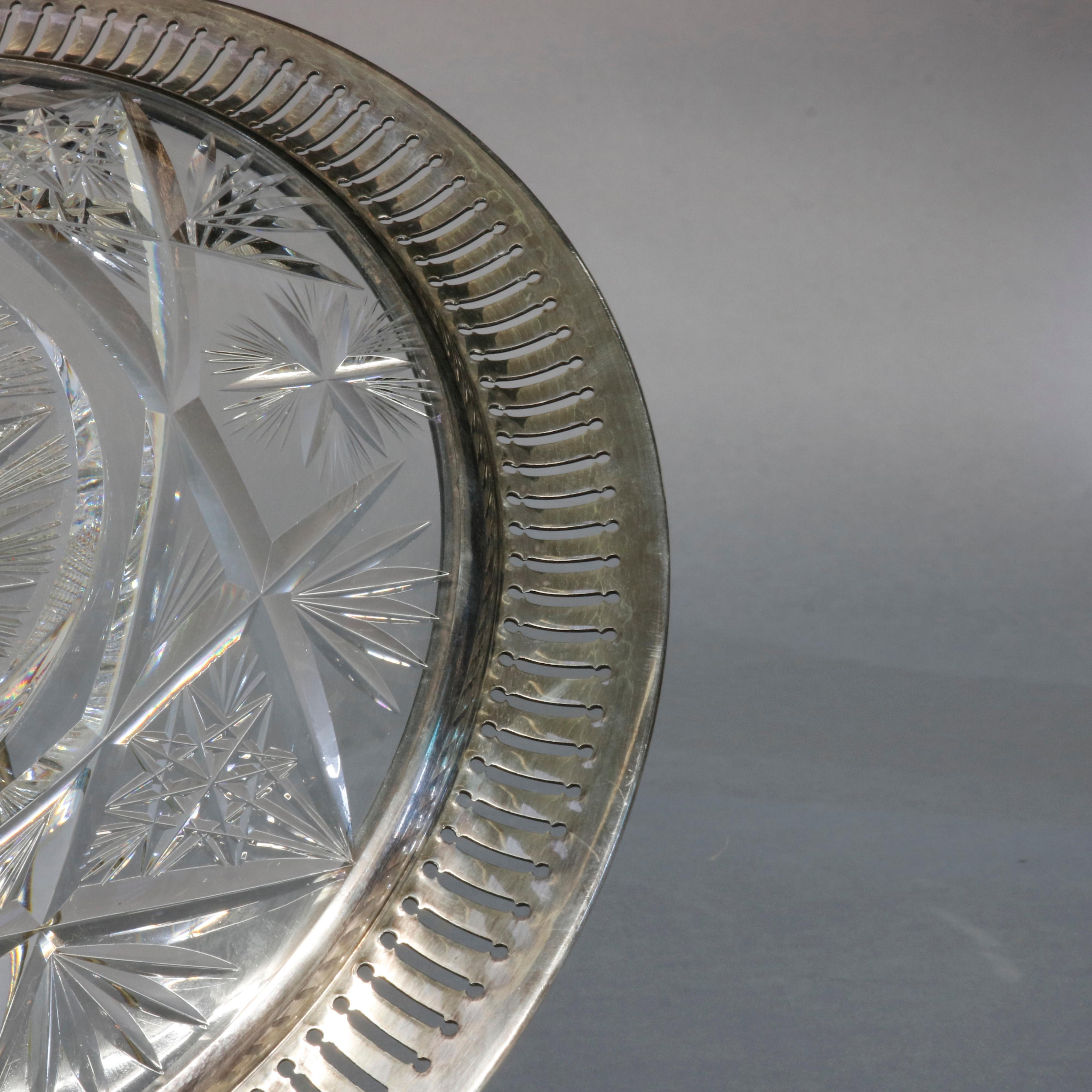 Vintage Cut Glass and Sterling Silver Serving Tray, circa 1940 1
