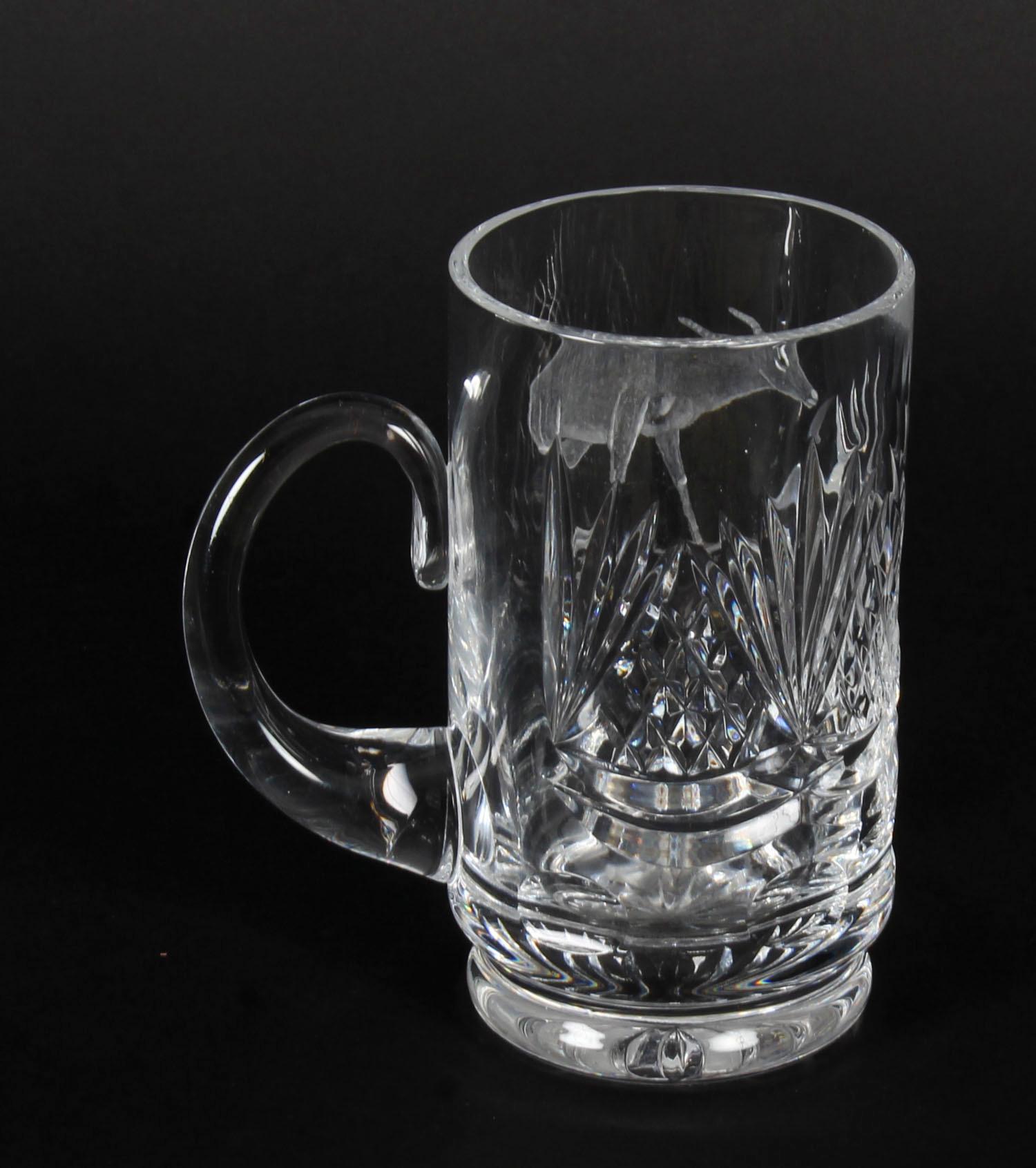 Vintage Cut Glass Tankard Engraved with Stag Signed ACC, Mid-20th Century For Sale 2