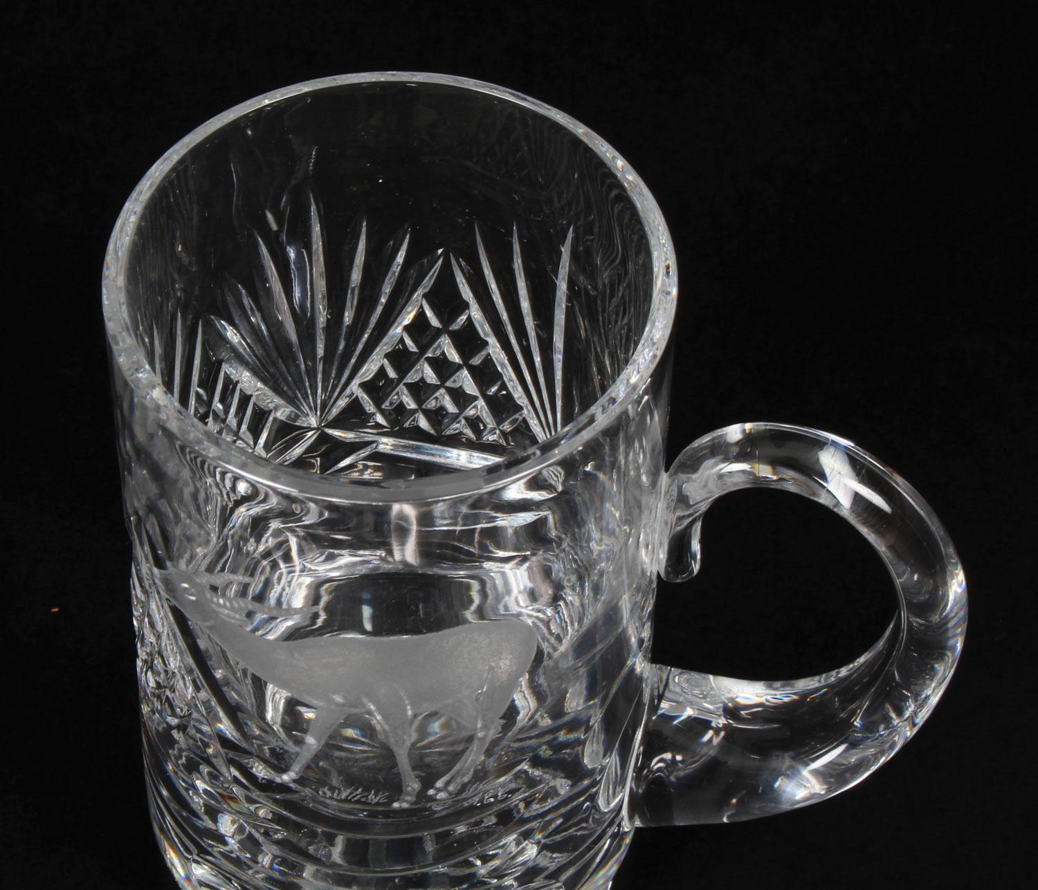 Vintage Cut Glass Tankard Engraved with Stag Signed ACC, Mid-20th Century For Sale 4