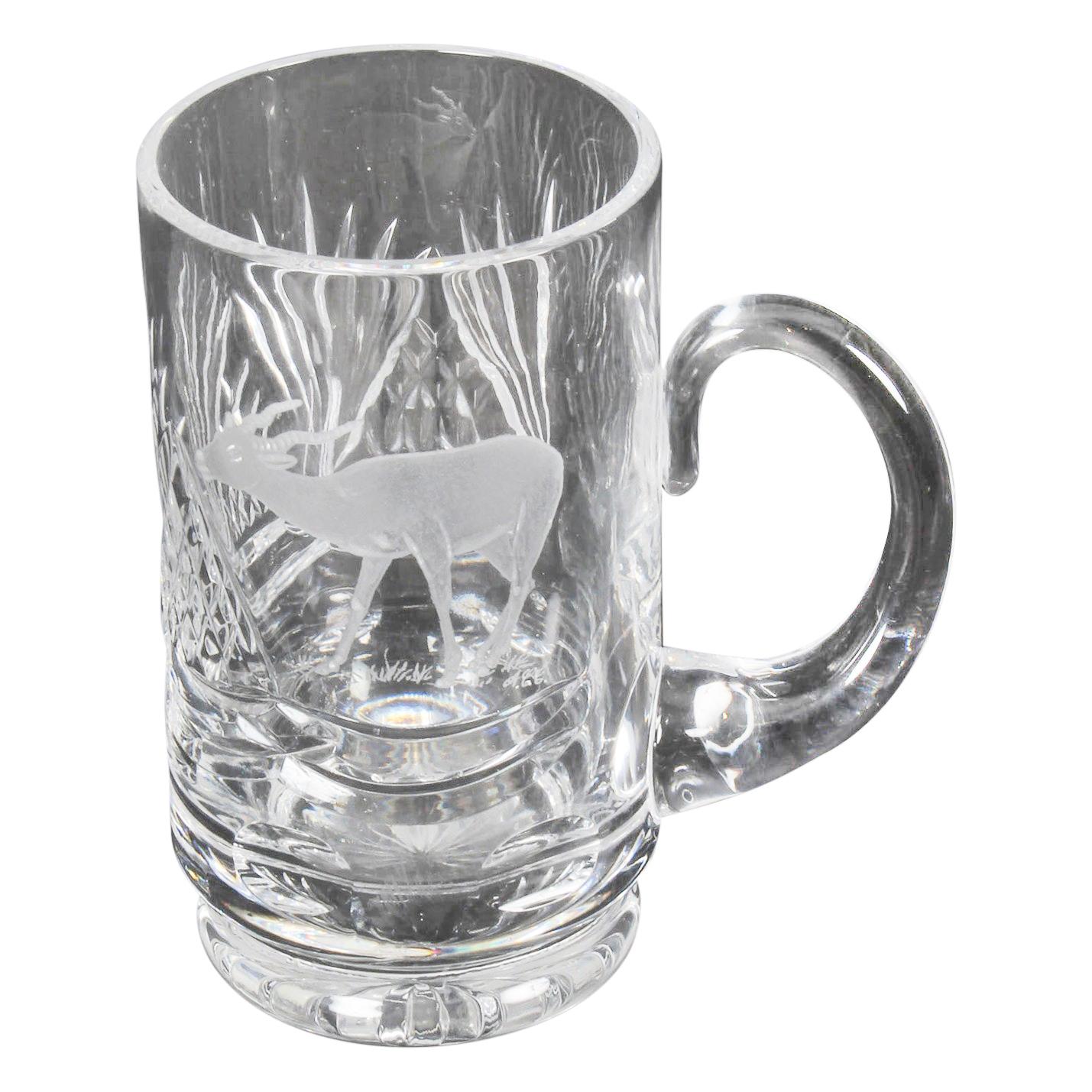 Vintage Cut Glass Tankard Engraved with Stag Signed ACC, Mid-20th Century
