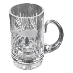 Vintage Cut Glass Tankard Engraved with Stag Signed ACC, Mid-20th Century