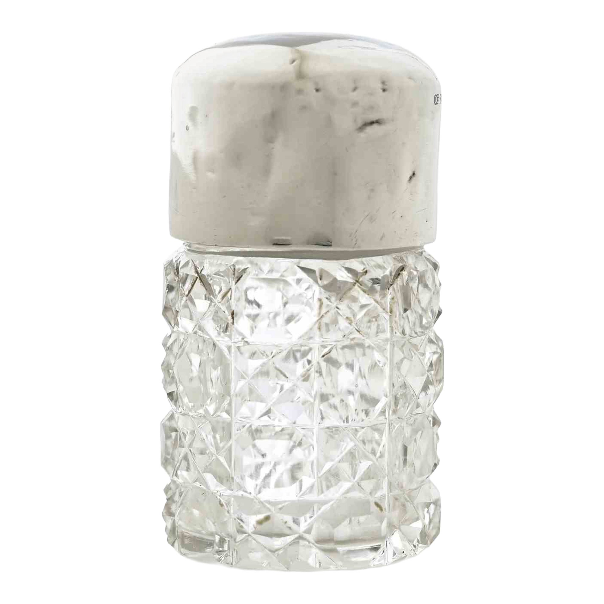 Vintage Cut Glas Vanity Jar mit Sterling Silber Deckel-Kristall Trinket... 1960s