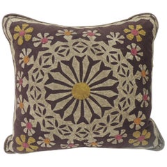 Vintage Cut-Out Dark Brown Cotton Applique Decorative Pillow