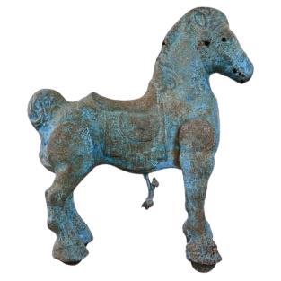 Vintage Cut Steel And Molded Mobo Horse In Original Blue Paint For Sale