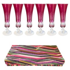 Used Cut to Clear Cranberry Fluted Glasses in Original Box Set of 6 - Italy