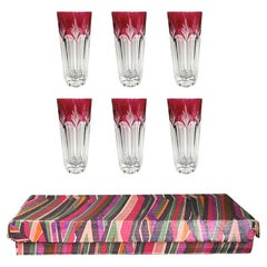 Retro Cut to Clear Cranberry Highball Glasses in Original Box Set of 6 - Italy