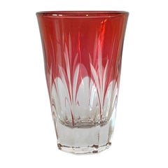 Vintage Cut to Clear Cranberry Shot Glasses in Original Box Set of 6 - Italy