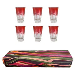 Vintage Cut to Clear Cranberry Shot Glasses in Original Box Set of 6 - Italy