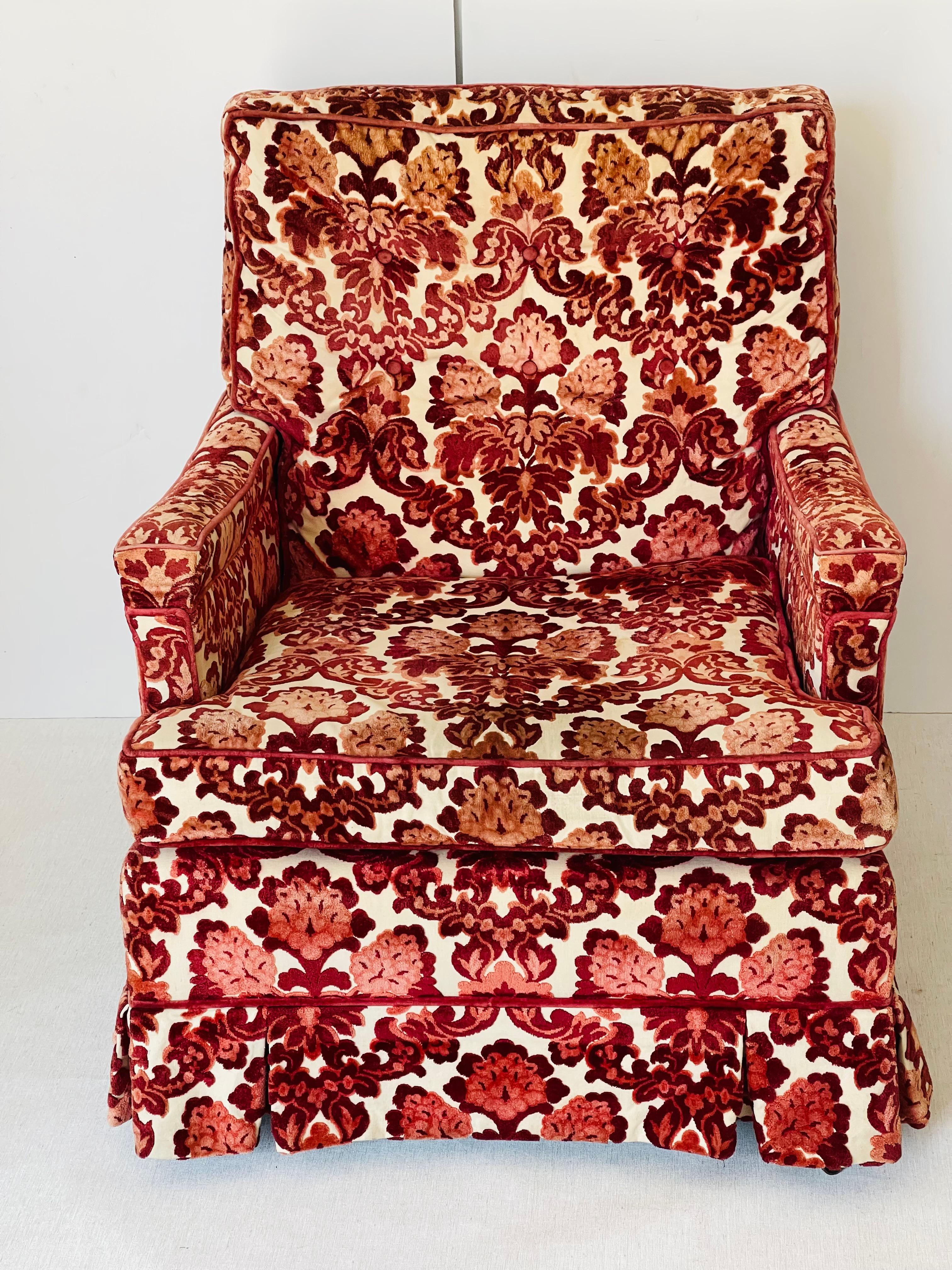 Vintage Cut Samt Clubsessel mit Ottomane Burgund im Angebot 7