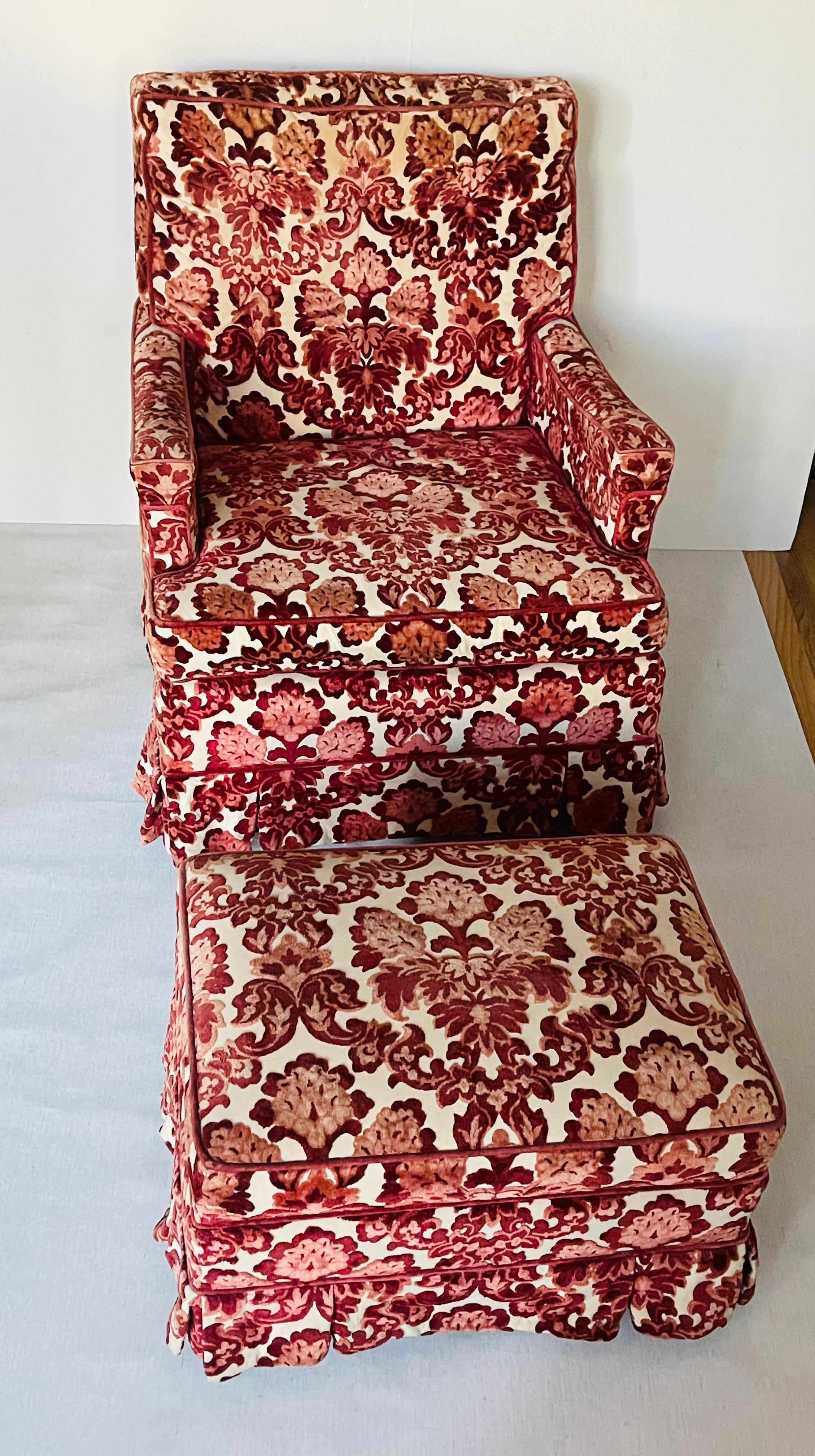 Vintage Cut Samt Clubsessel mit Ottomane Burgund im Angebot 8