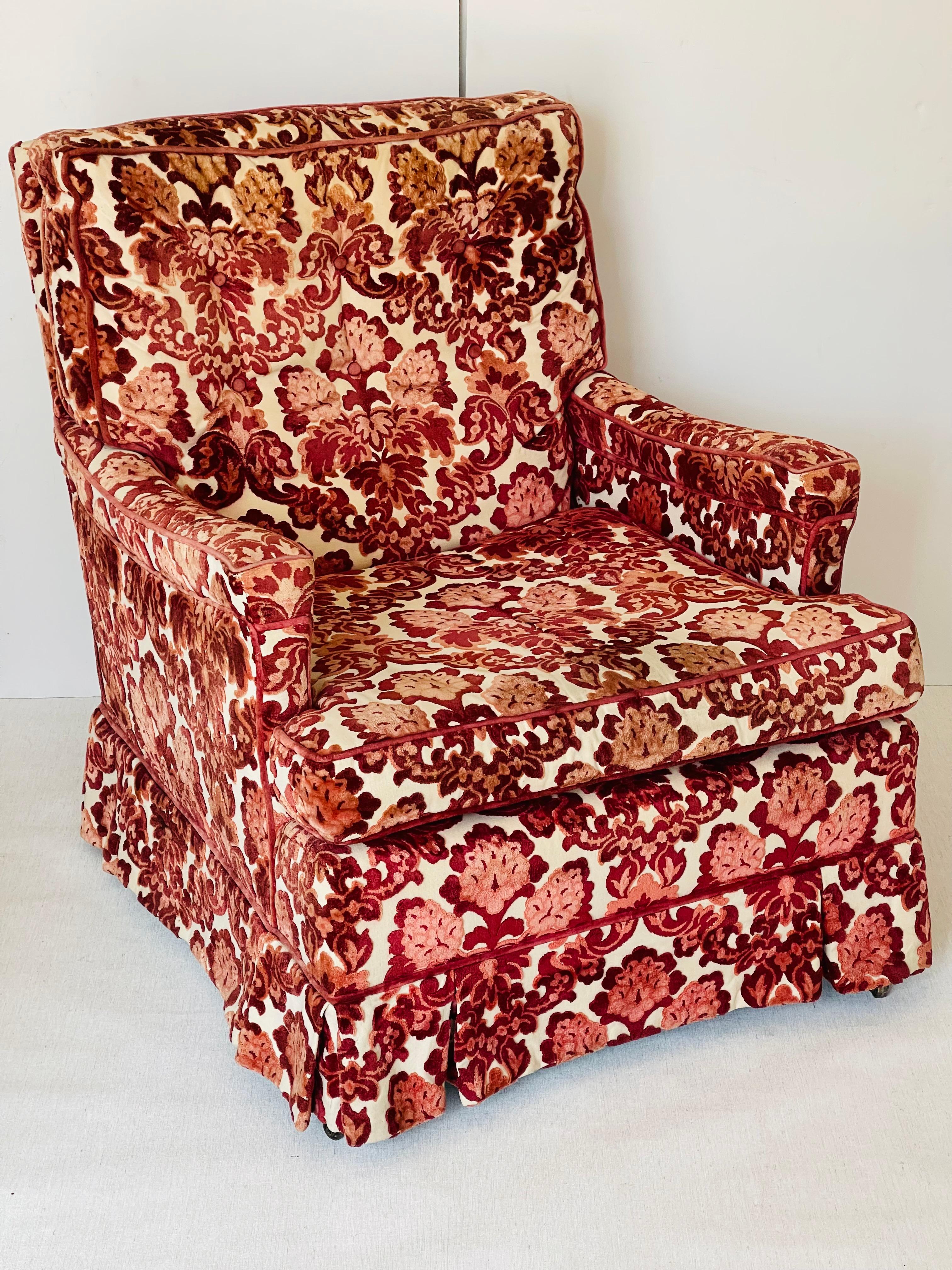 Vintage Cut Samt Clubsessel mit Ottomane Burgund im Angebot 1