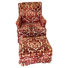 Vintage Cut Velvet Club Chair with Ottoman Burgundy
