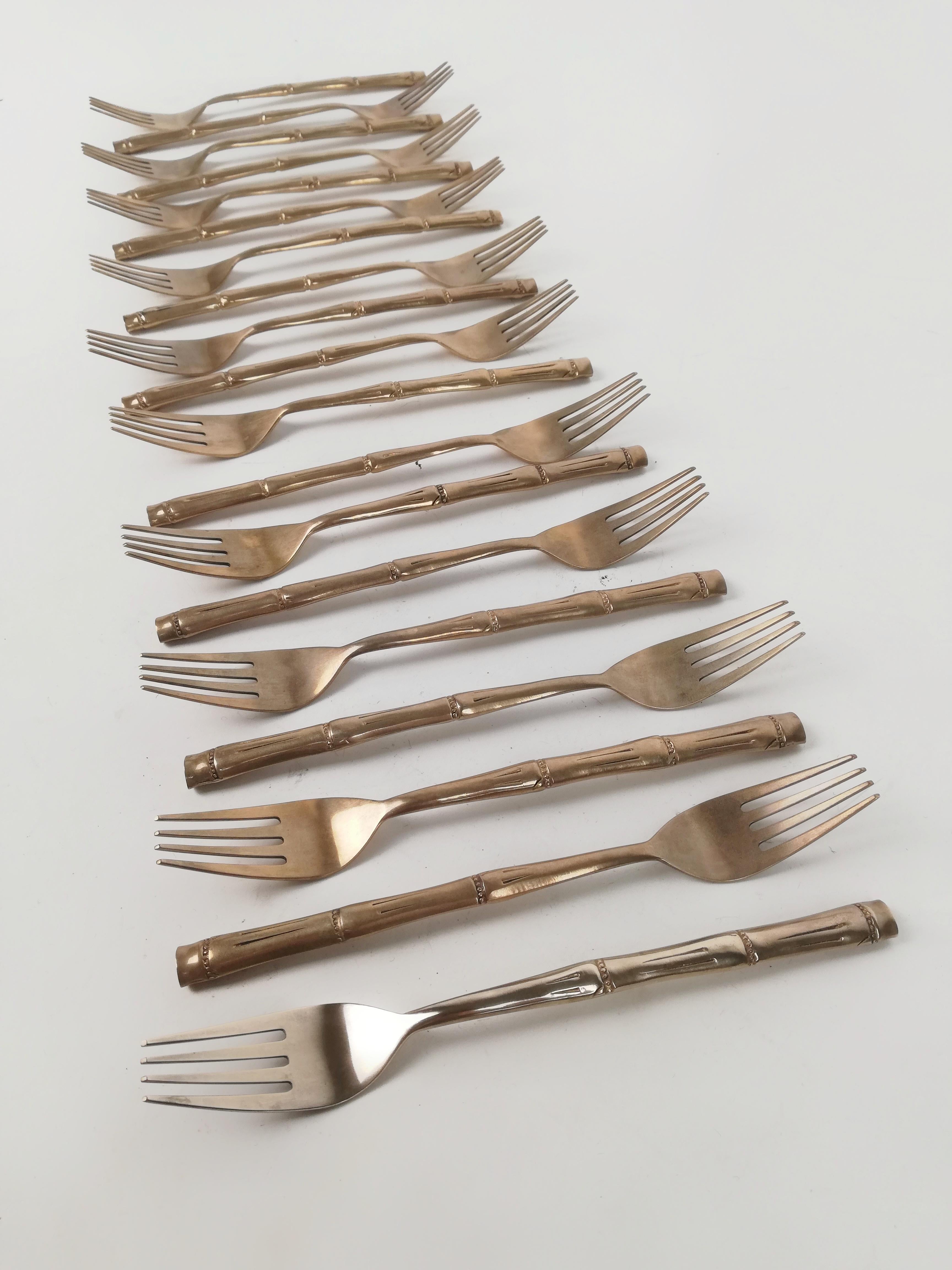 Vintage Cutlery Set in Hollywood Regency Style made in Brass Faux Bamboo, 1970s For Sale 6