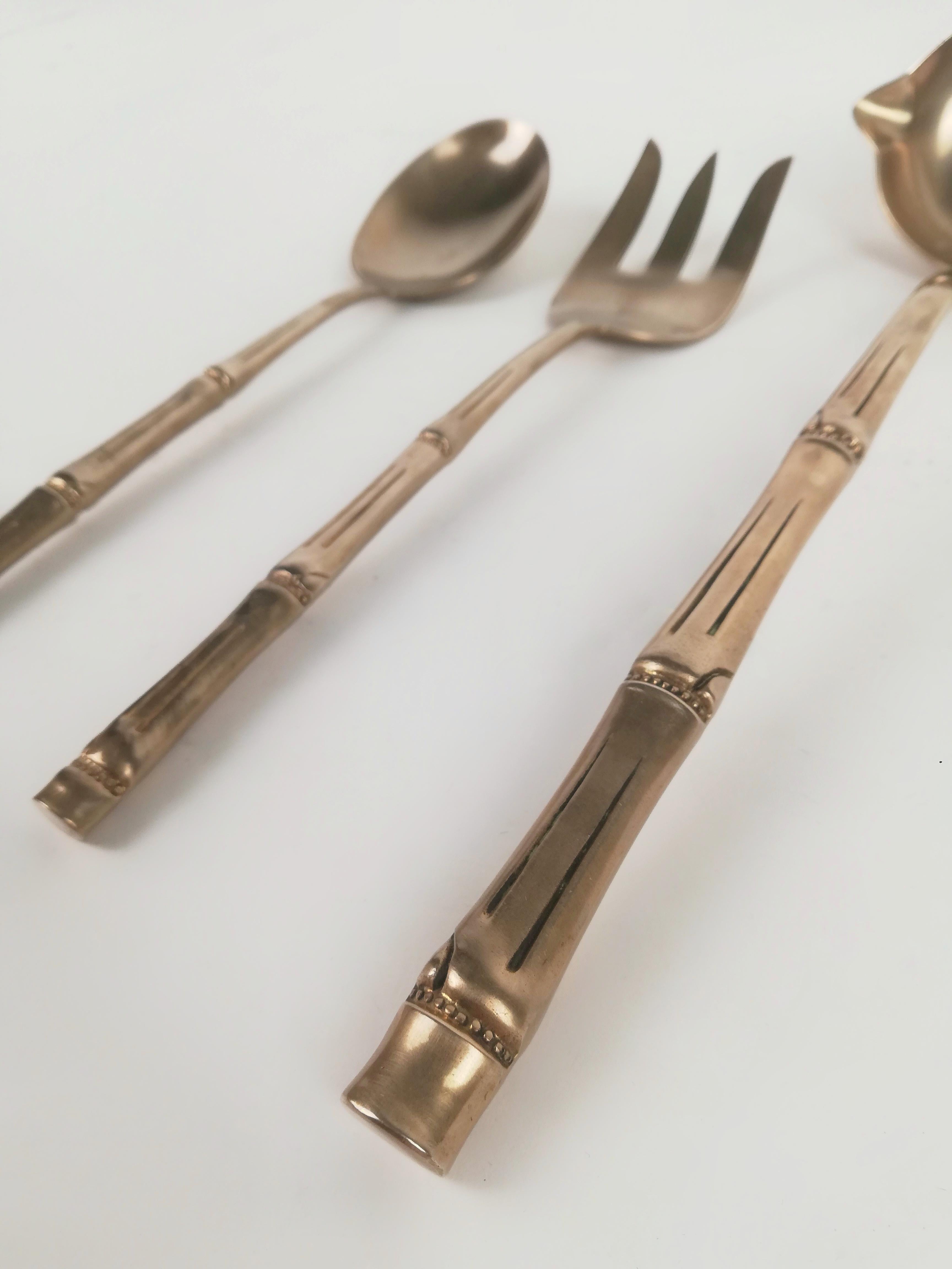 Vintage Cutlery Set in Hollywood Regency Style made in Brass Faux Bamboo, 1970s For Sale 7
