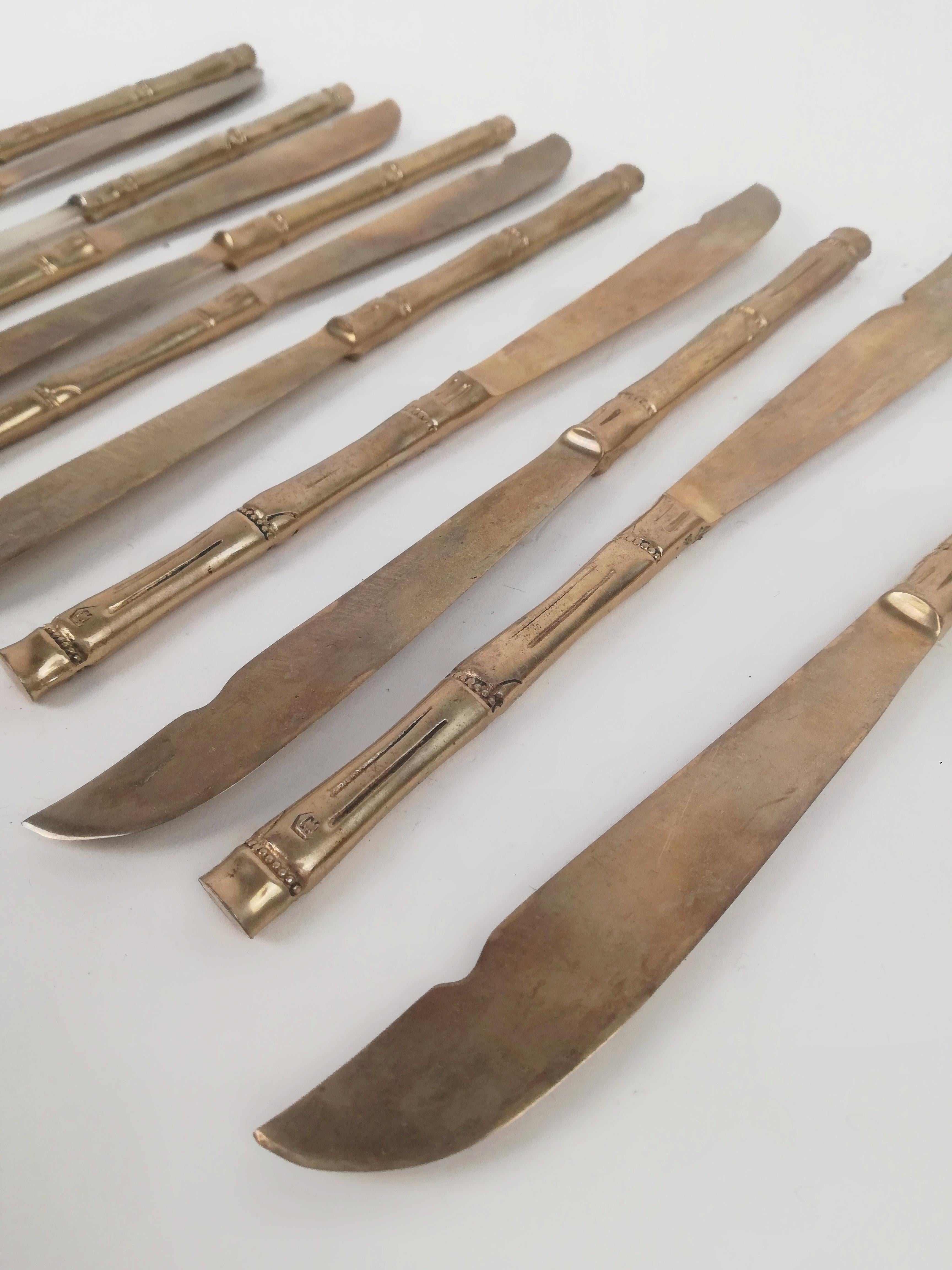 Vintage Cutlery Set in Hollywood Regency Style made in Brass Faux Bamboo, 1970s For Sale 9