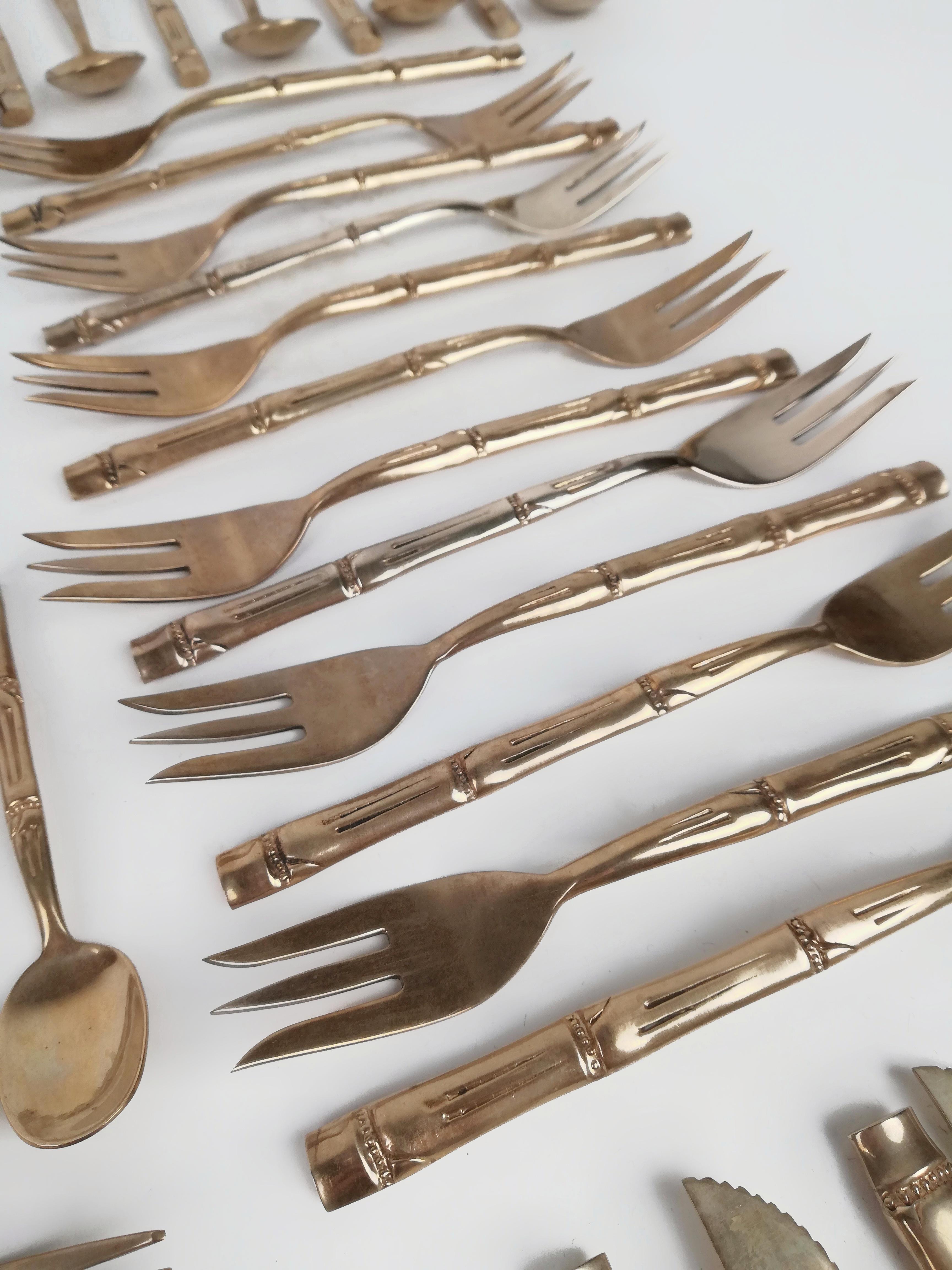 Vintage Cutlery Set in Hollywood Regency Style made in Brass Faux Bamboo, 1970s For Sale 10