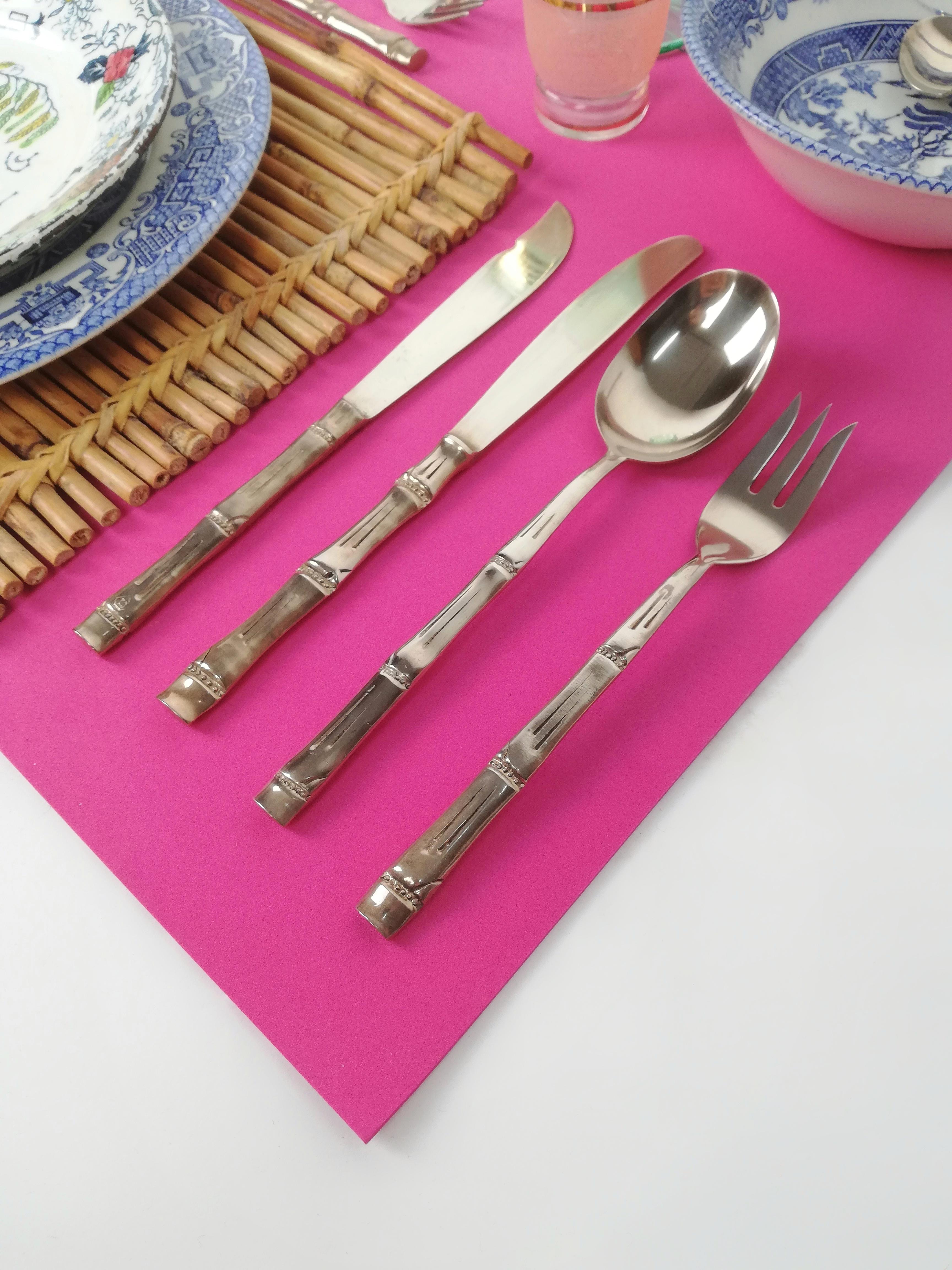 Vintage Cutlery Set in Hollywood Regency Style made in Brass Faux Bamboo, 1970s For Sale 12