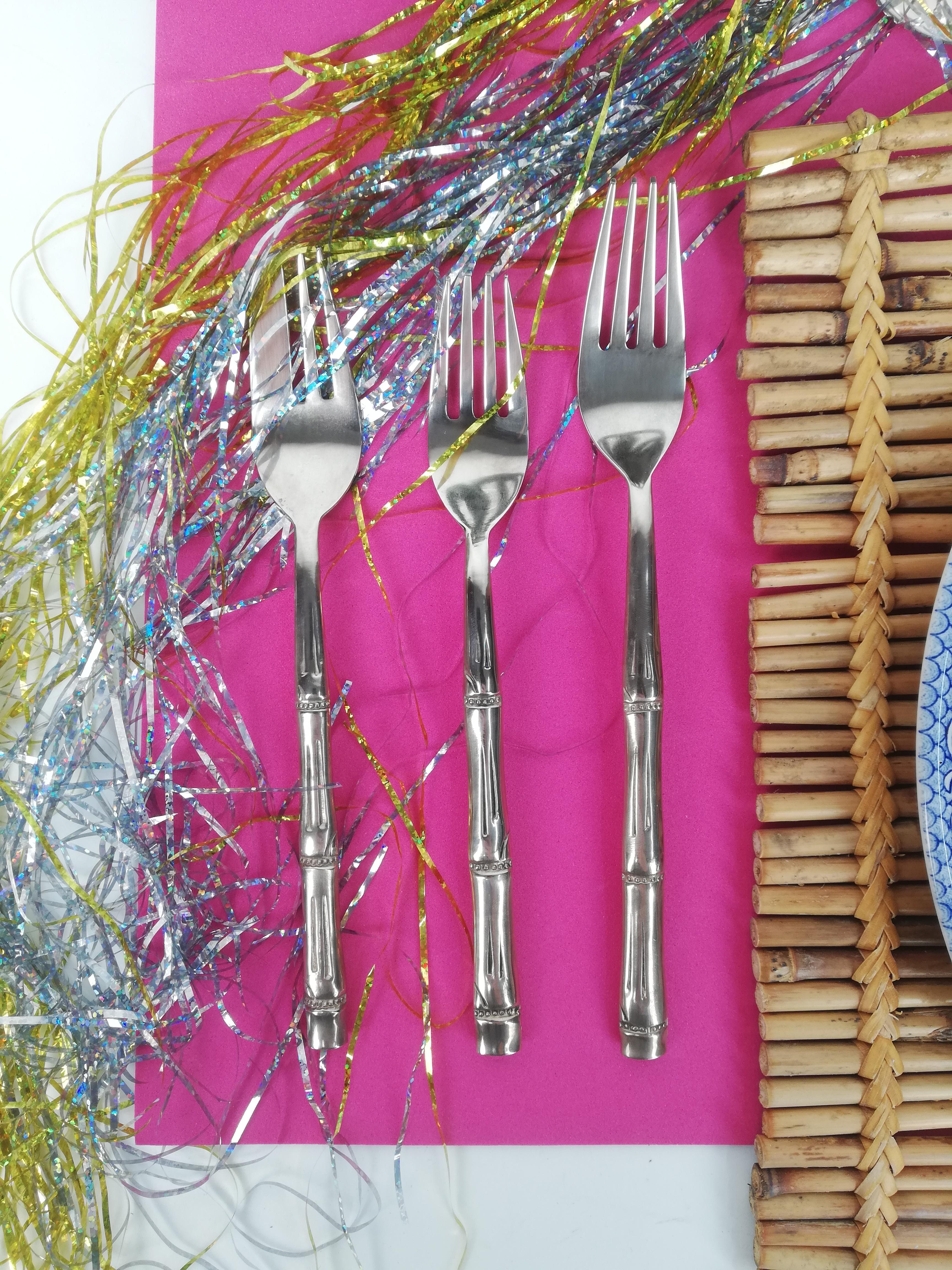 Vintage Cutlery Set in Hollywood Regency Style made in Brass Faux Bamboo, 1970s For Sale 13