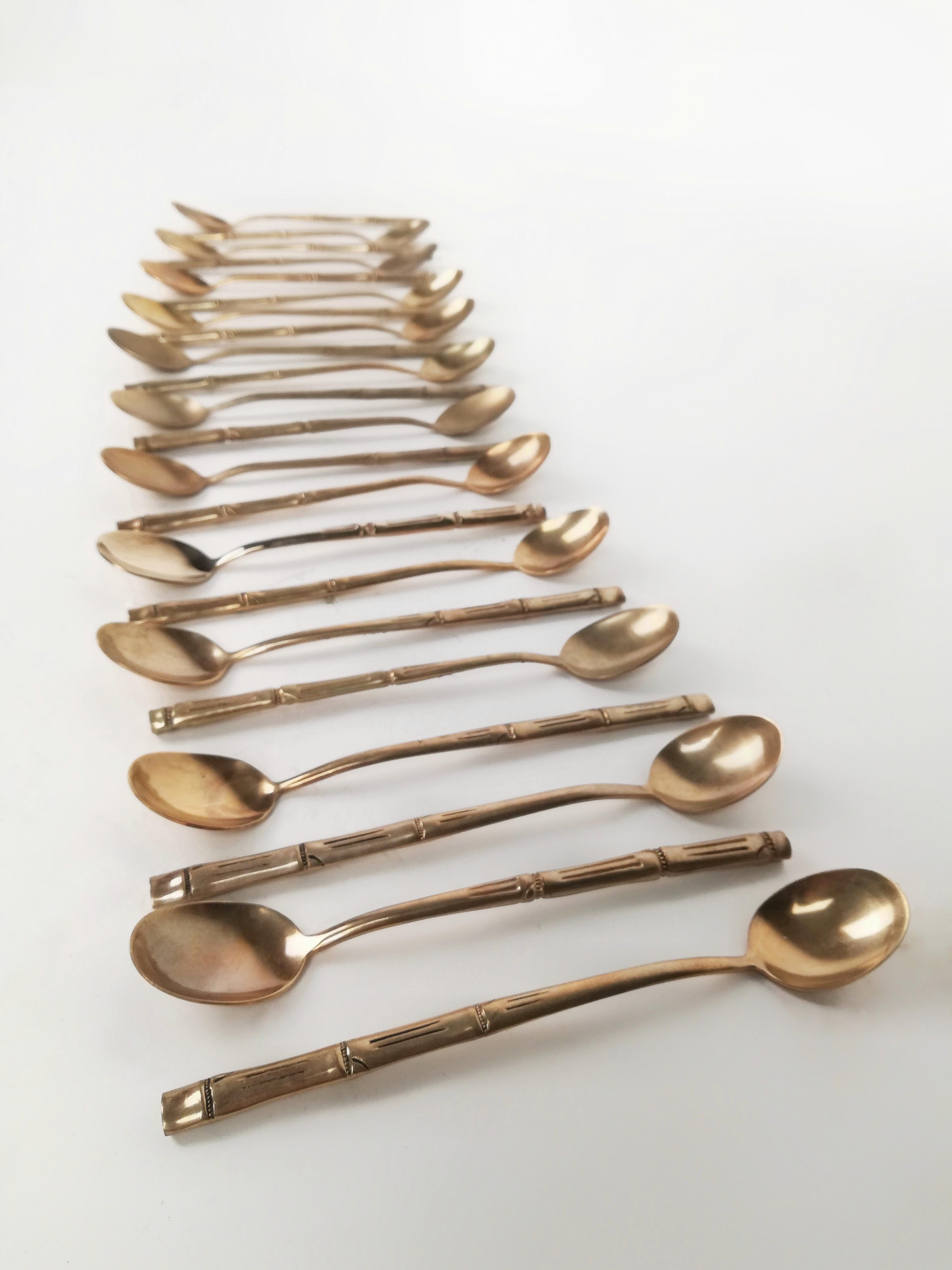 20th Century Vintage Cutlery Set in Hollywood Regency Style made in Brass Faux Bamboo, 1970s For Sale