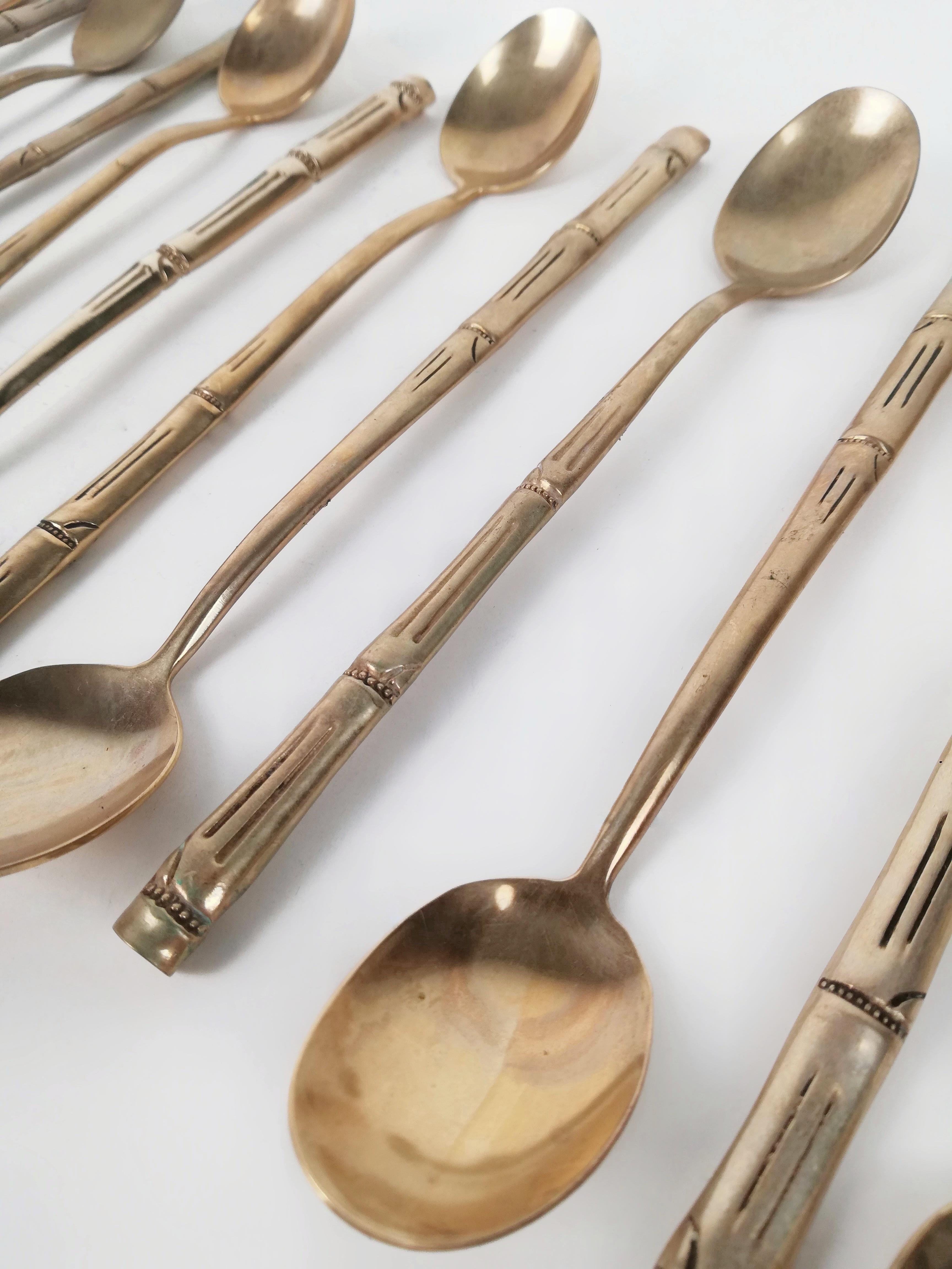 Vintage Cutlery Set in Hollywood Regency Style made in Brass Faux Bamboo, 1970s For Sale 1