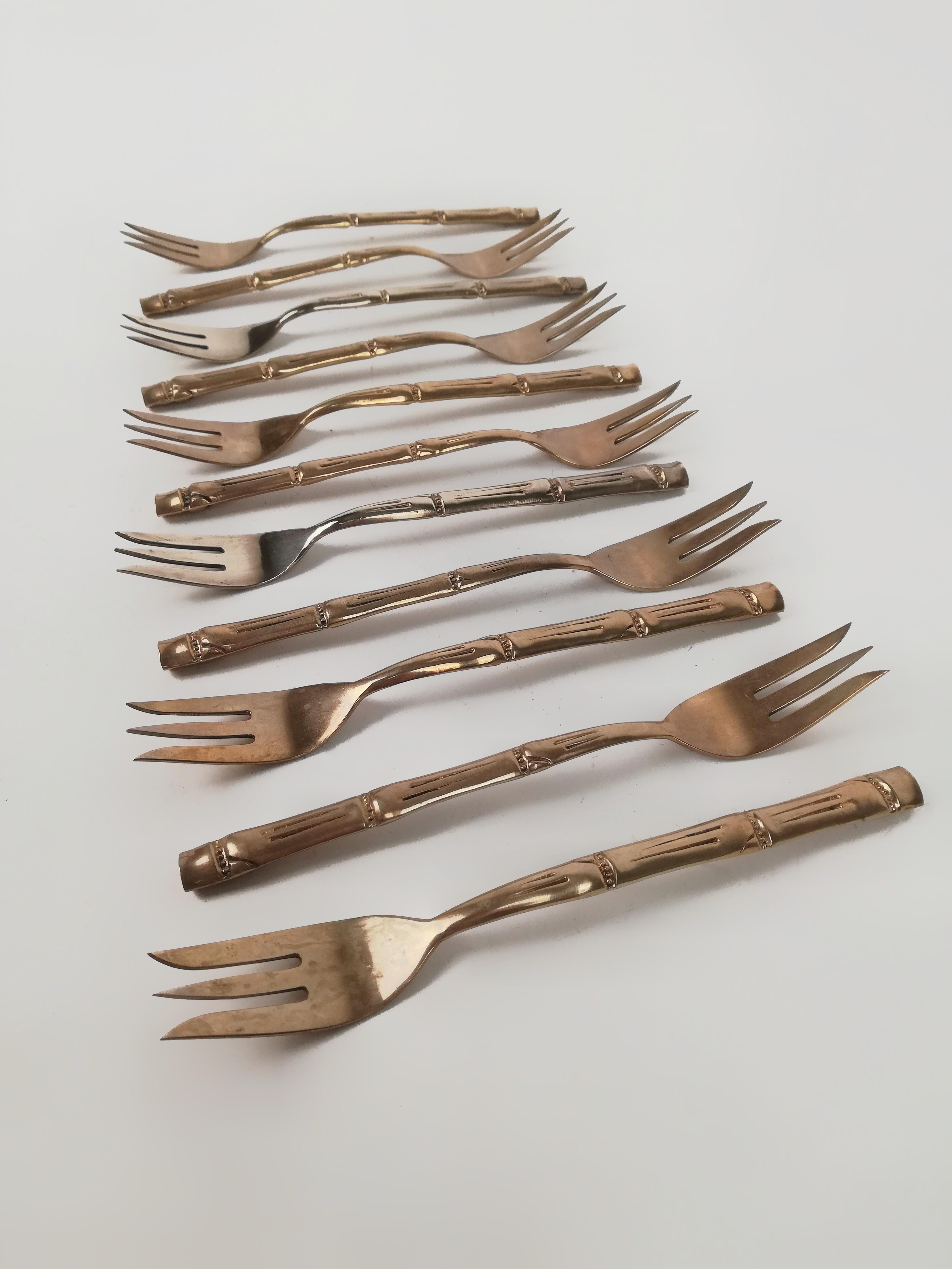 Vintage Cutlery Set in Hollywood Regency Style made in Brass Faux Bamboo, 1970s For Sale 2