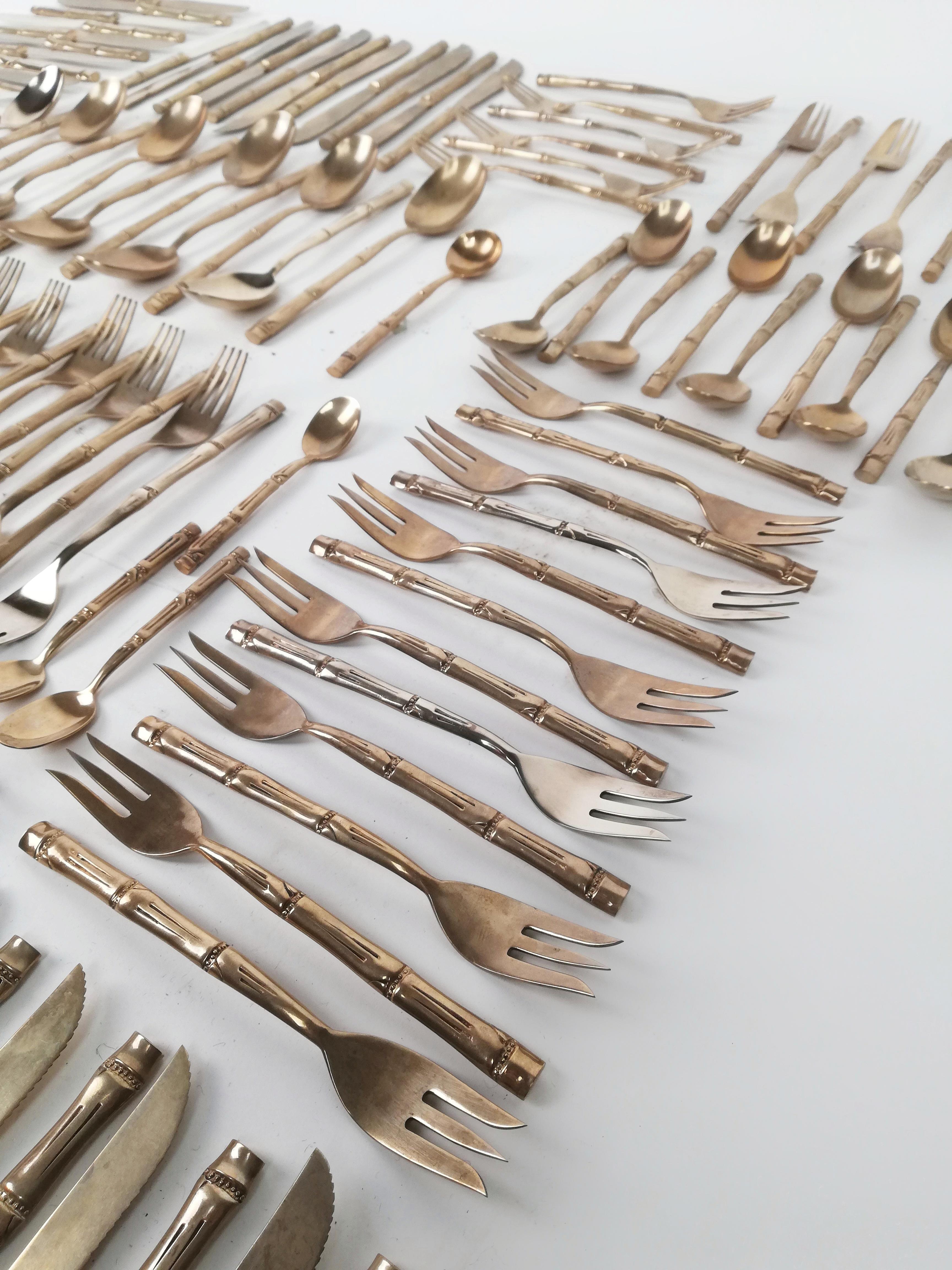 Vintage Cutlery Set in Hollywood Regency Style made in Brass Faux Bamboo, 1970s For Sale 3