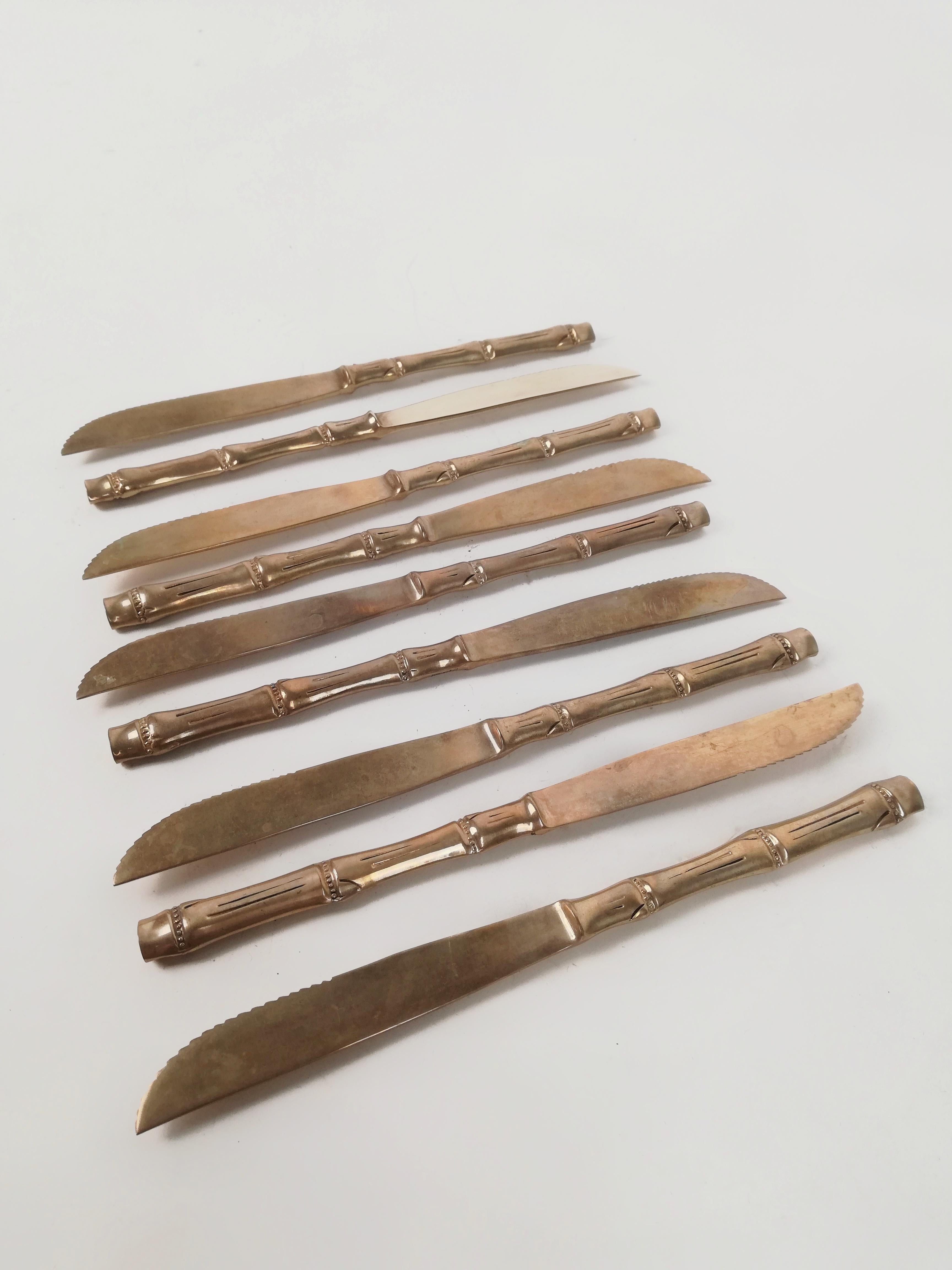 Vintage Cutlery Set in Hollywood Regency Style made in Brass Faux Bamboo, 1970s For Sale 4