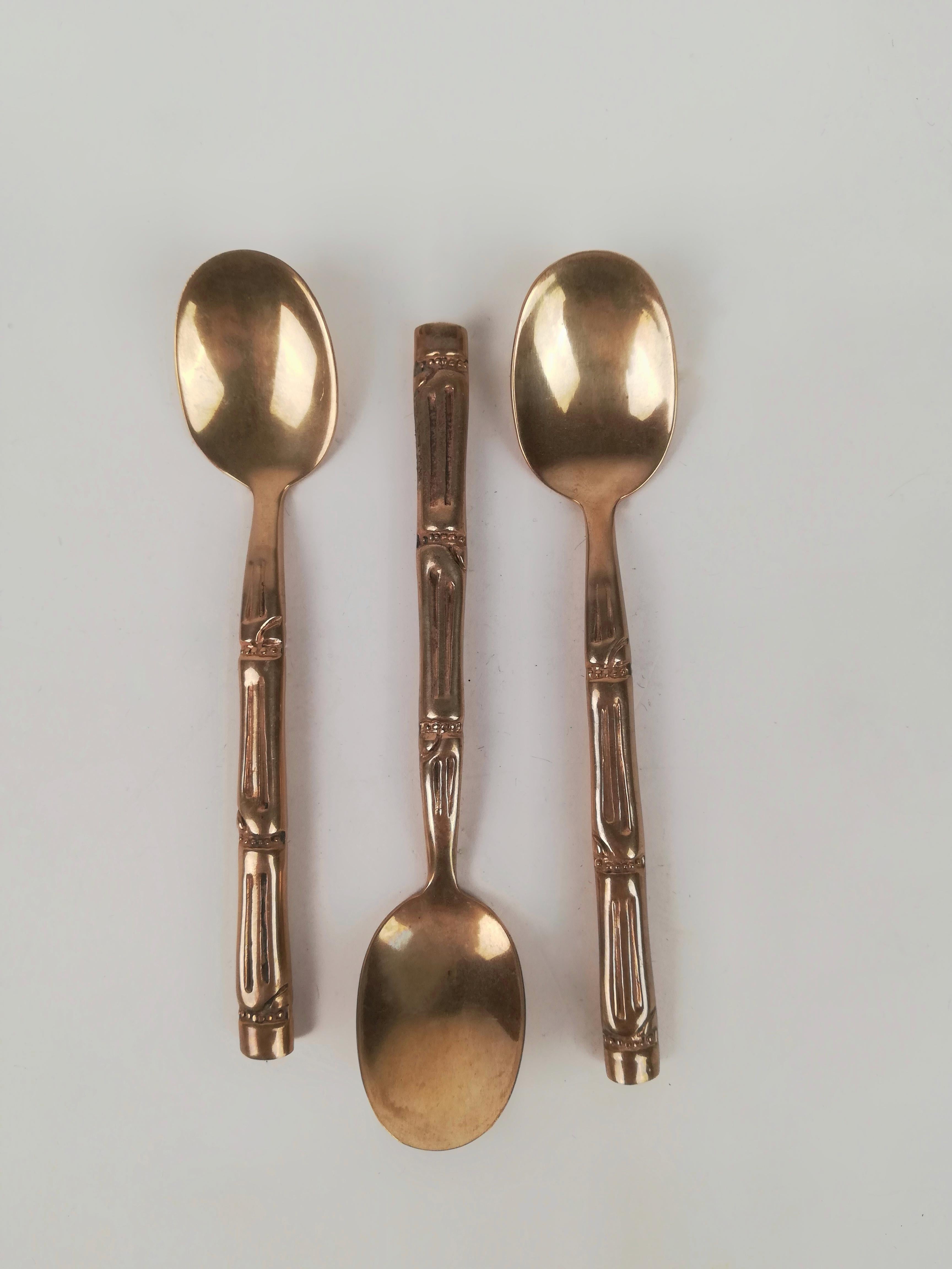 Vintage Cutlery Set in Hollywood Regency Style made in Brass Faux Bamboo, 1970s For Sale 5