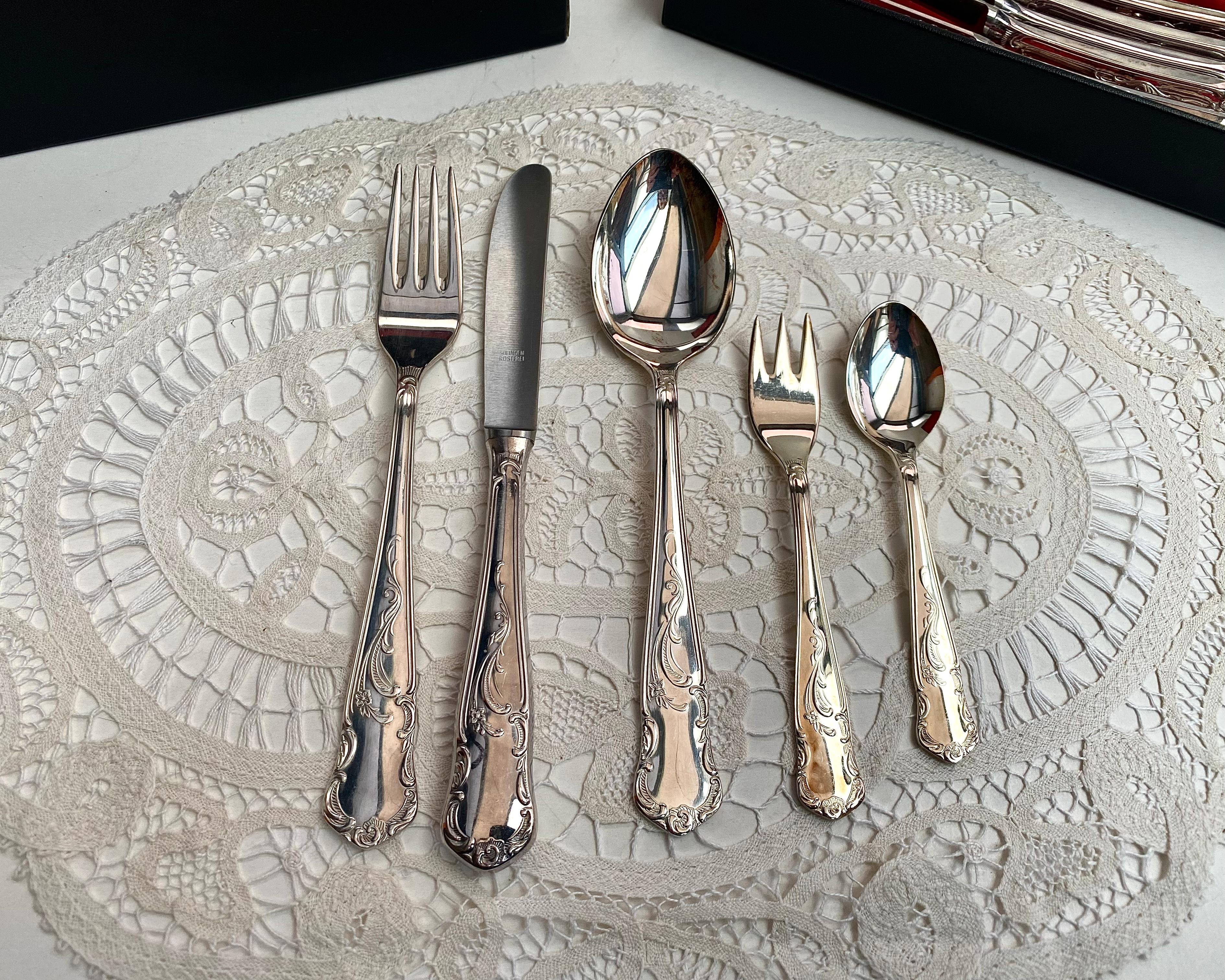 Silver Plate Vintage Cutlery Set Solingen In Original Case Set 60 Germany 1950s For Sale
