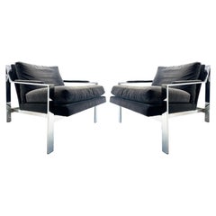 Retro Cy Mann Chrome Lounge Chairs. Milo Baughman Style, Pair 