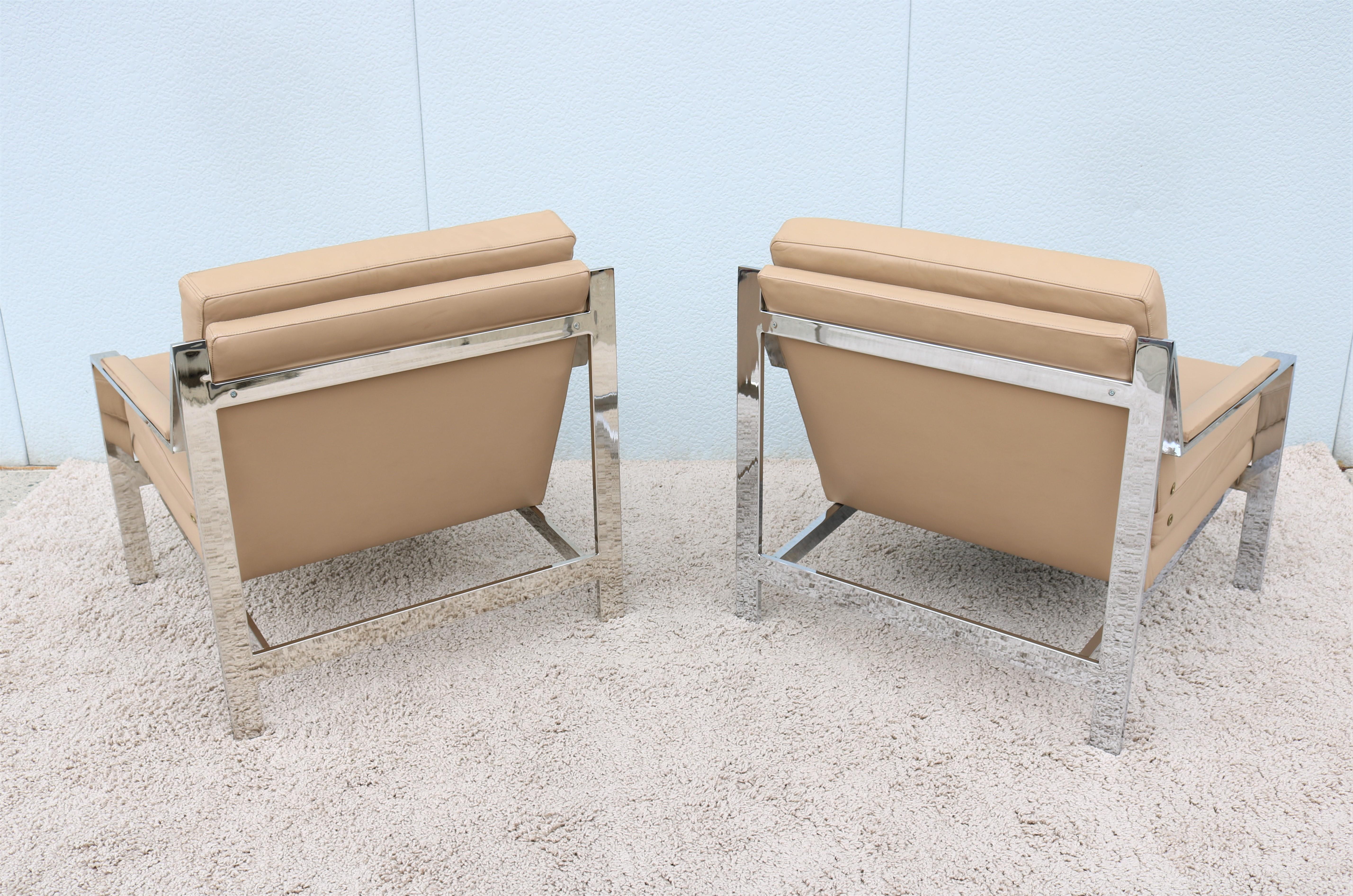 Paire de fauteuils de salon vintage Cy Mann en cuir et chrome de style Milo Baughman en vente 3