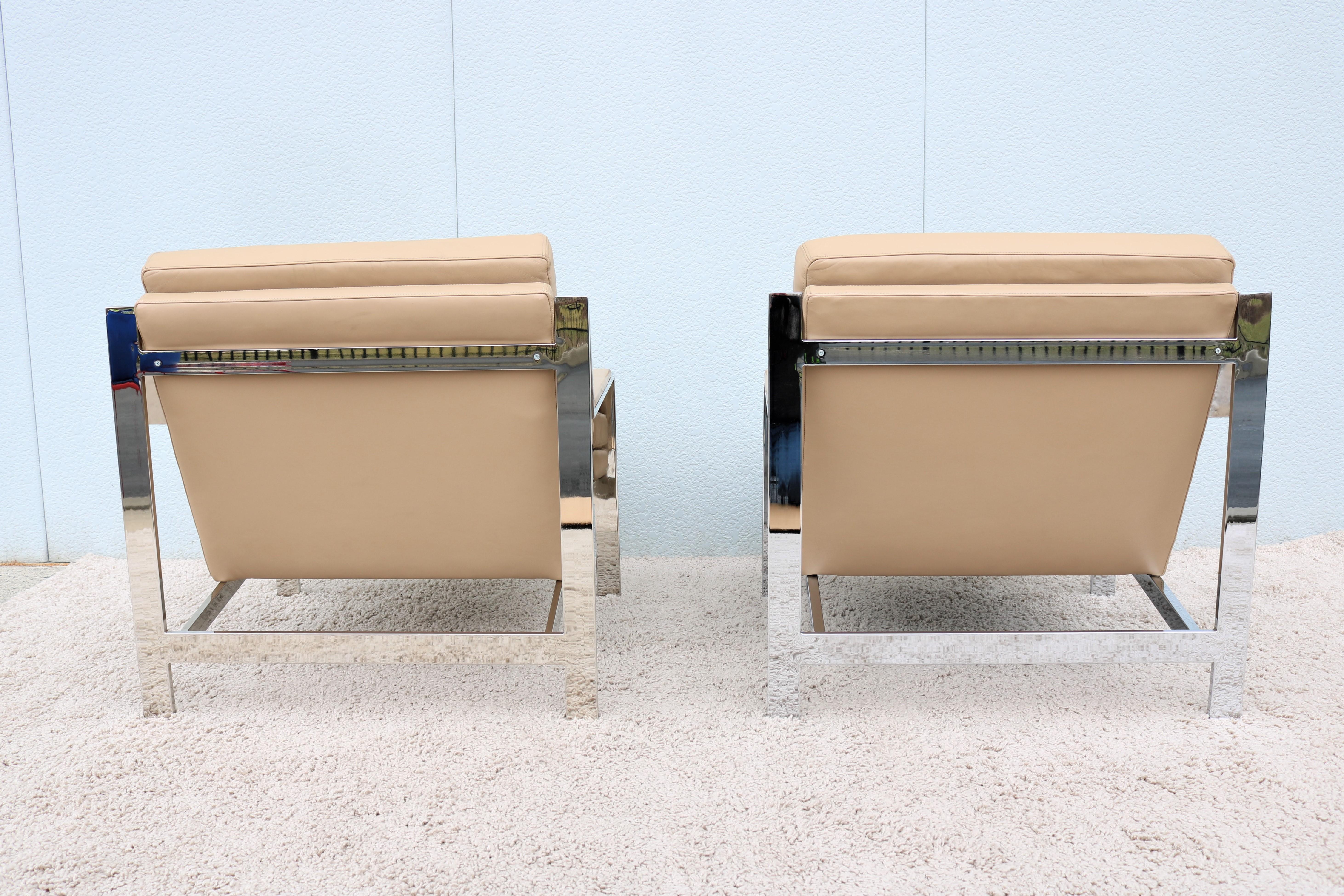 Paire de fauteuils de salon vintage Cy Mann en cuir et chrome de style Milo Baughman en vente 4