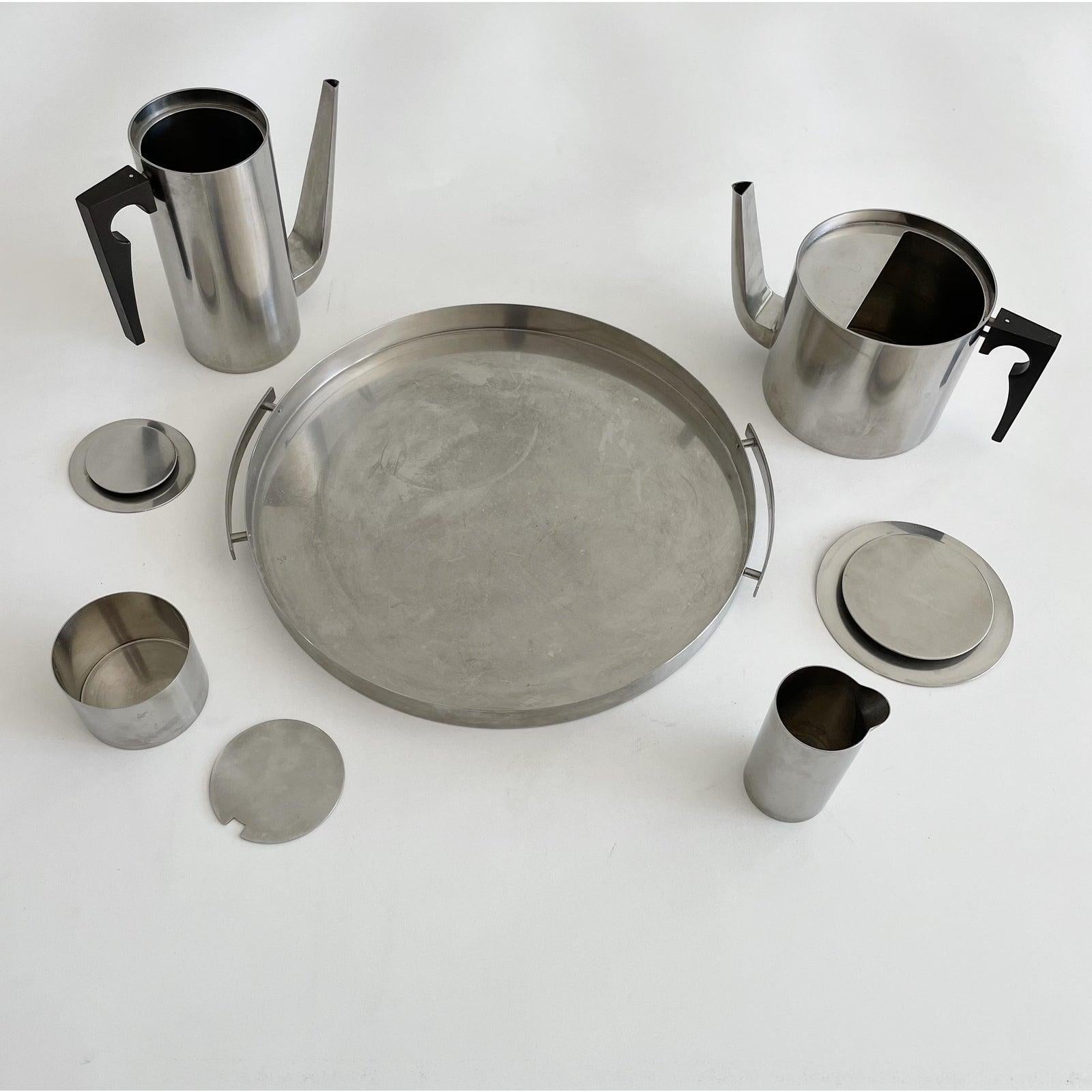 Danish Vintage Cylinda Line Coffee / Tea Set by Arne Jacobsen for Stelton