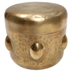 Vintage Cylinder Embossed Brass Storage Box, Italy