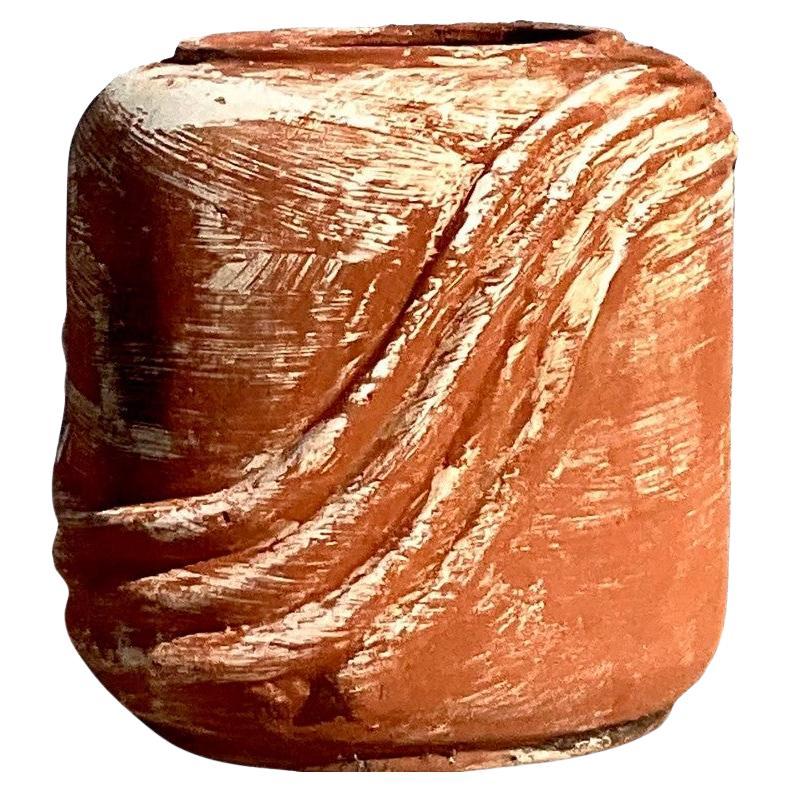 Zylinder-Terrakotta-Pflanzgefäß aus Terrakotta mit geschwungenen Ridges, Vintage im Angebot