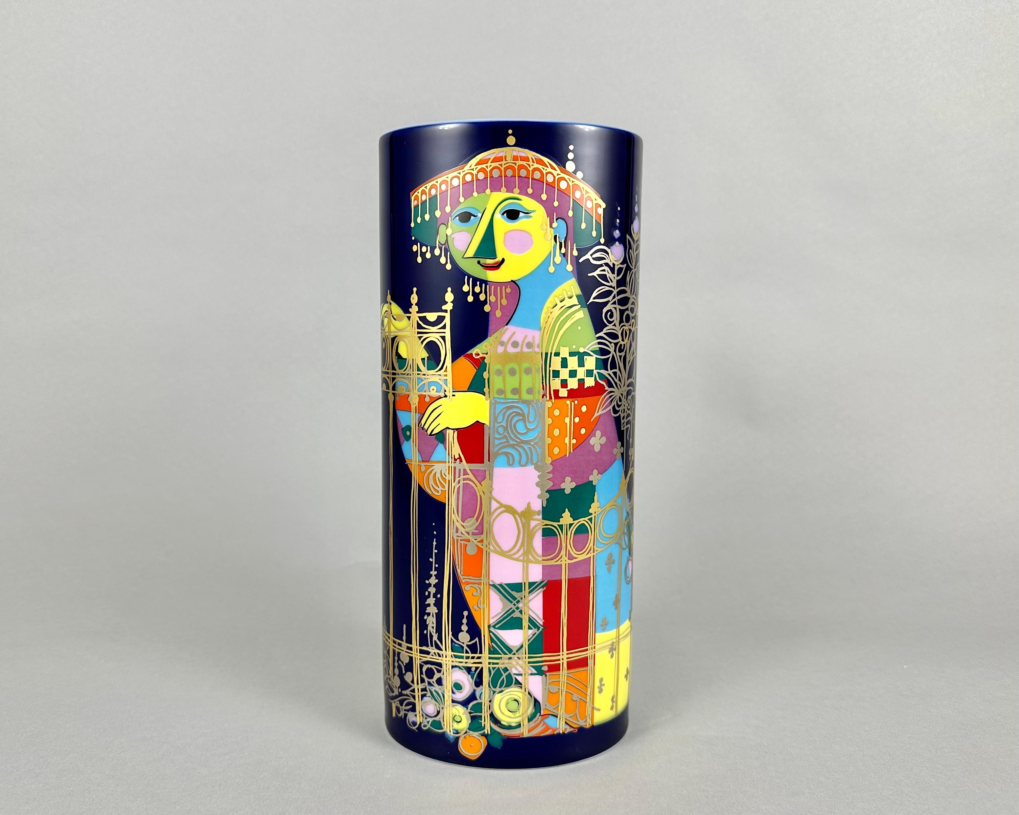 Unique vintage vase by Björn Wiinblad for German Rosenthal from the series 1001 nights tails. 1972.

Signed on the bottom.

The hand paint is in an art deco style and is abstract in its' patterns. 

The vase will delight the owners with its
