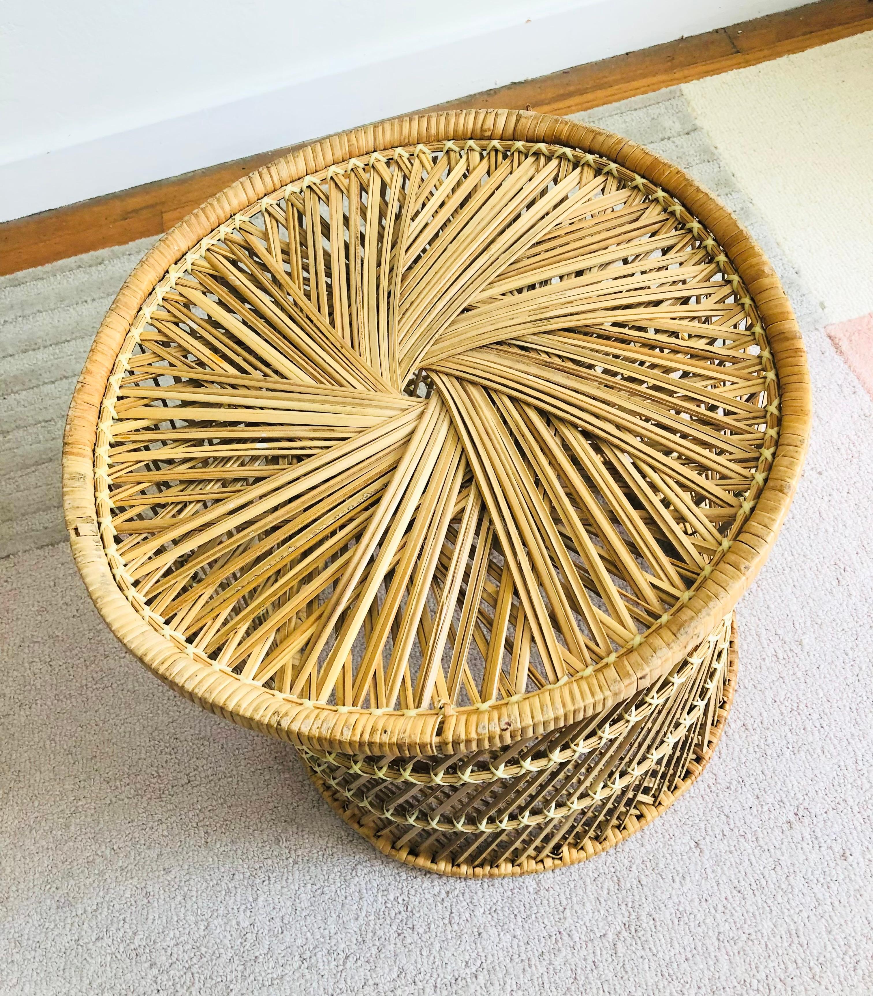 Bohemian Vintage Cylinder Wicker Basket Stool or Plant Stand
