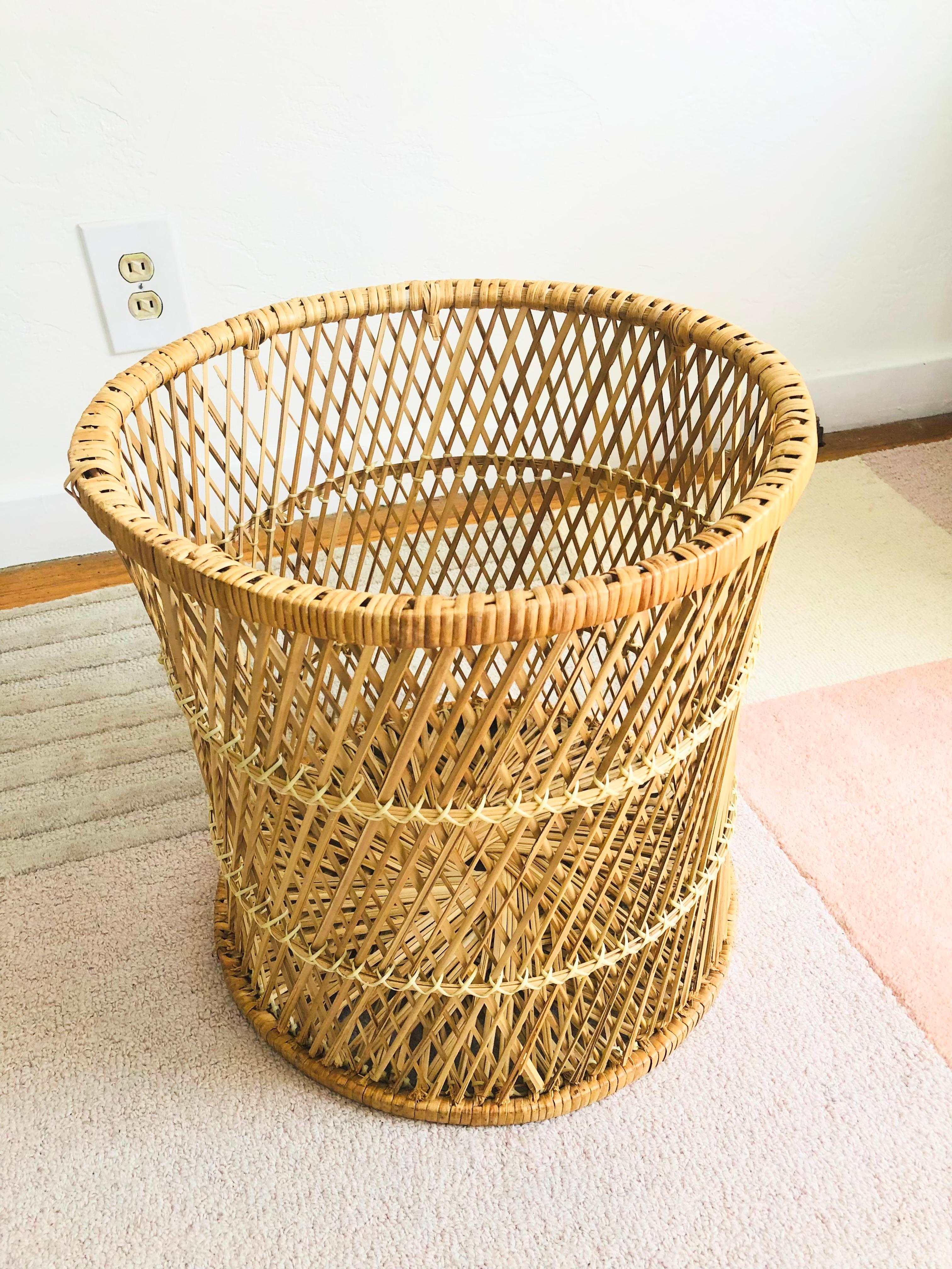 Vintage Cylinder Wicker Basket Stool or Plant Stand 1