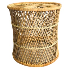 Vintage Cylinder Wicker Basket Stool or Plant Stand