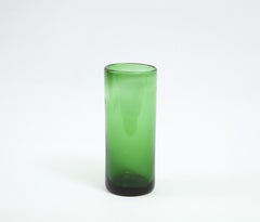 Vintage Cylindrical Blown Green Glass Vessel, France 1960's